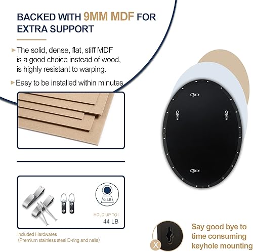 Miniatura 5 de ANDY STAR Espejo ovalado de bronce, espejo de baño grande de bronce cepillado de 24 x 36 pulgadas, espejo de pared ovalado para baño, espejo de