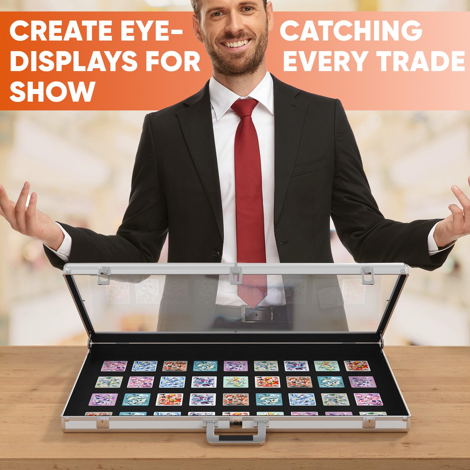 aluminum glass display case for cards Large Trade Show Case,Graded Card Display Frame with Lock Key Features Sports Card Display Cases |