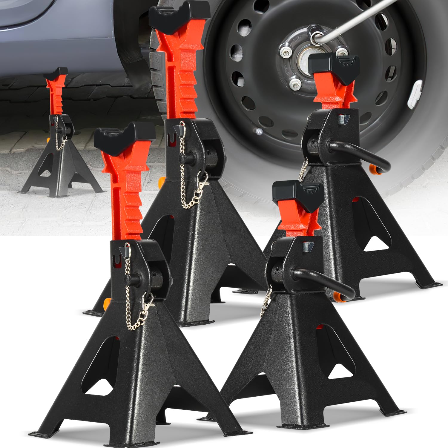 Caballete de 8 piezas, capacidad de carga 3T, altura ajustable, 285 – 430 mm, caballete de coche con fusible y goma para coches, caravanas, autocaravanas