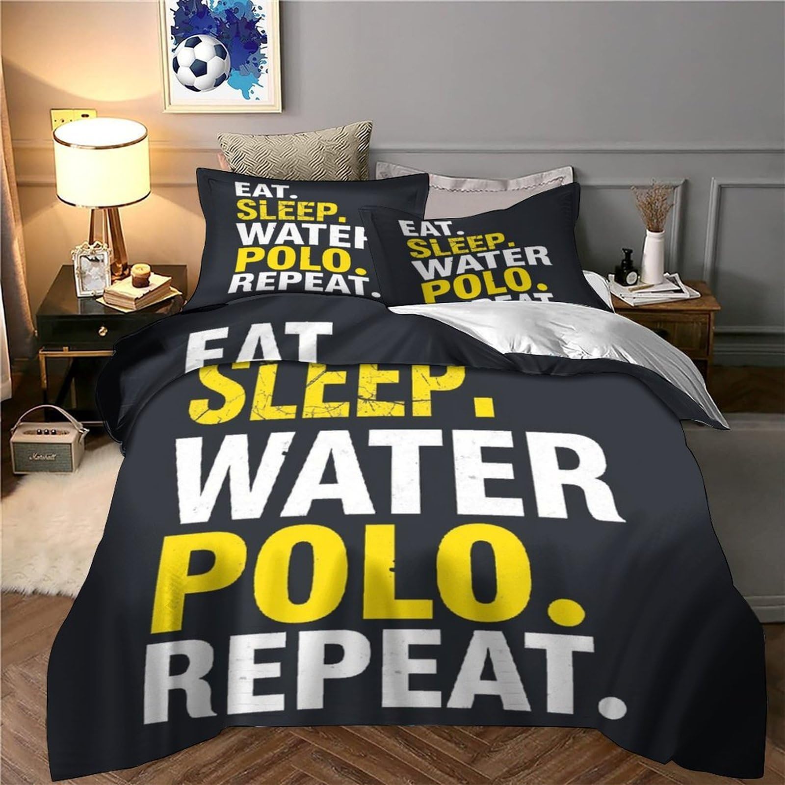 Attrezzatura per pallanuoto 3D Stampa Coperta Letto 3pz Microfibra Lavabile SportyLifestyleDesign Coperteletto 2 federe Resistente Arredo Camera Coppie King（220x240cm）