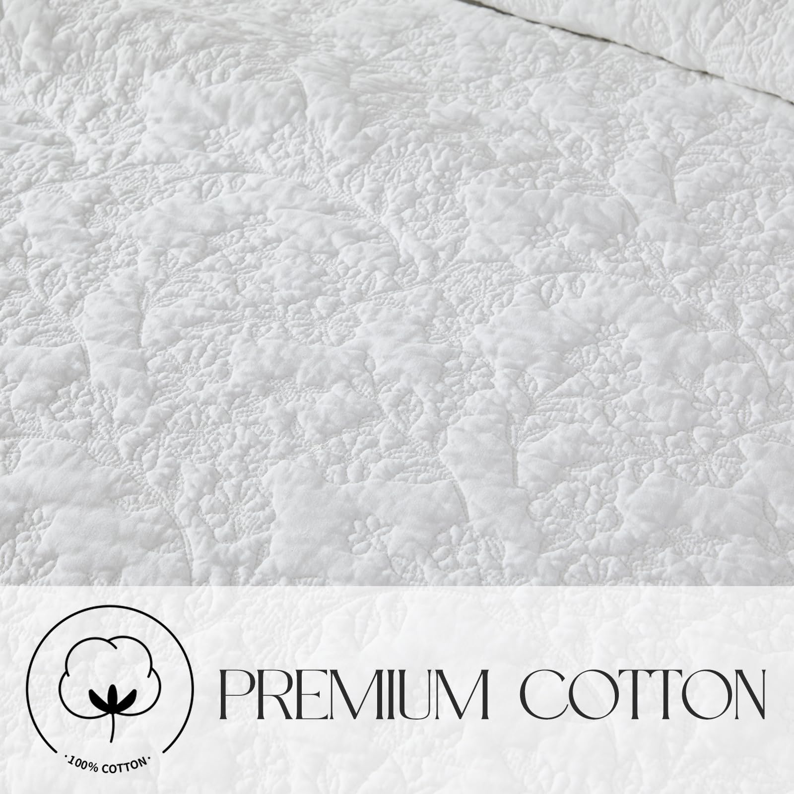 Brandream Juego de Ropa de Cama de algodón Blanco sólido tamaño King, Colcha Matelasse con 2 Fundas de Almohada: Elegante Colcha con Volantes, Juego de Ropa de Cama Ligero Femenino