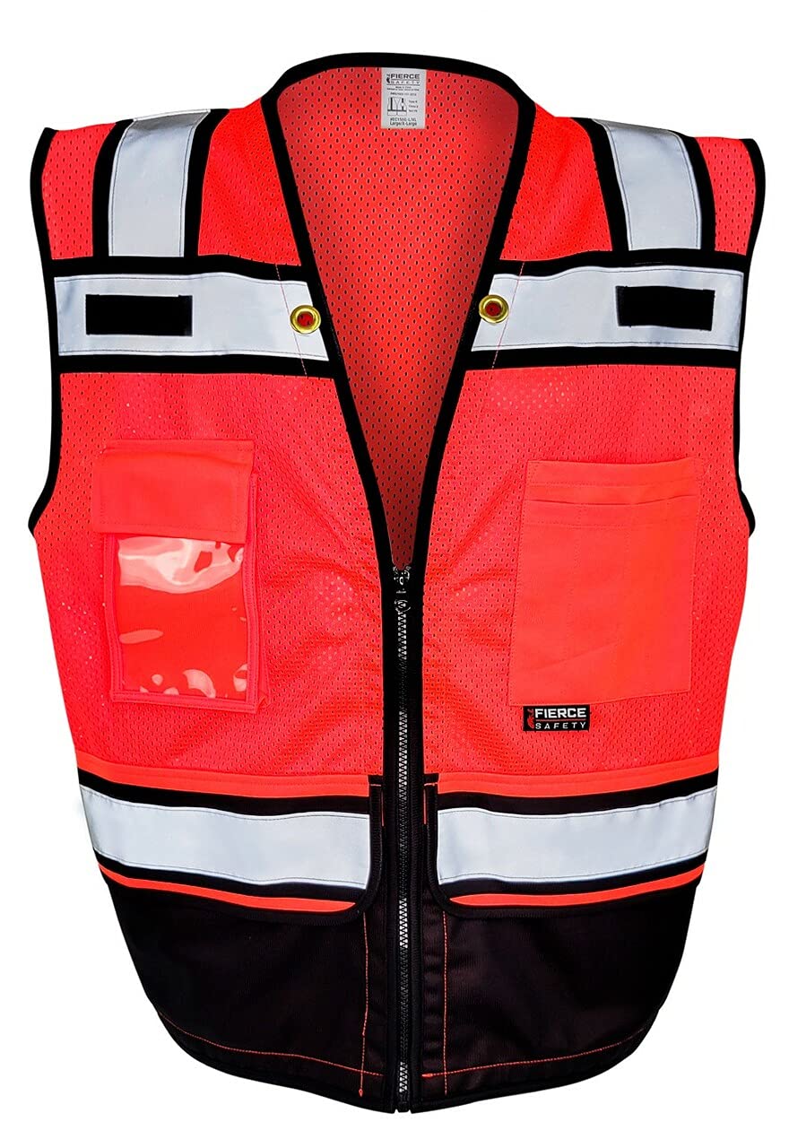 Fierce Safety SU400R Surveyors Class 2 Red Meshed Two Tone Black Bottom Surveyor Vest |X-Large
