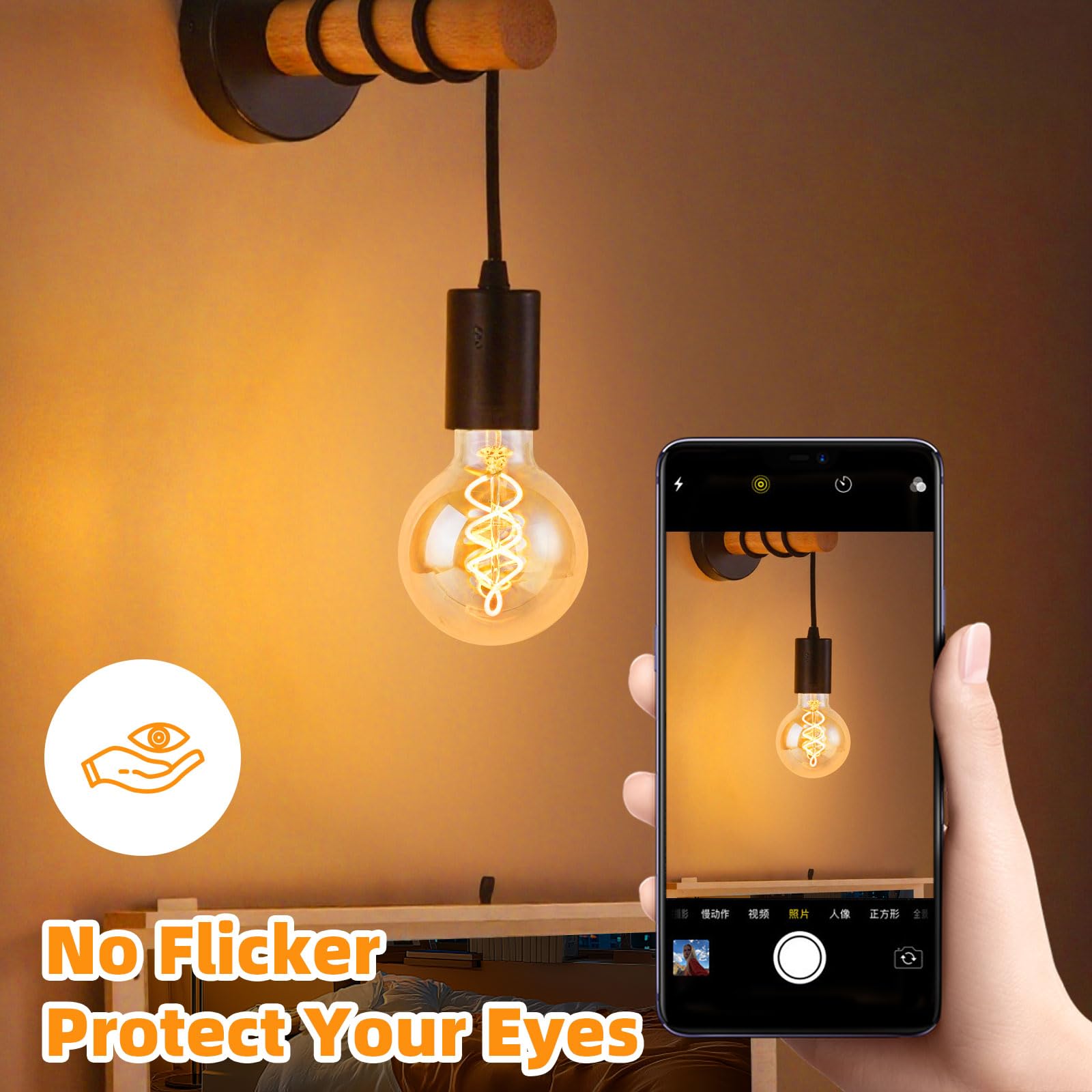 MLOQI 3 Pack E27 Screw Bulb,G80 Edison Vintage LED Light Bulbs, 4W(40W Equilavent), 2200K, Amber Glass, Warm Yellow Glow - Image 3