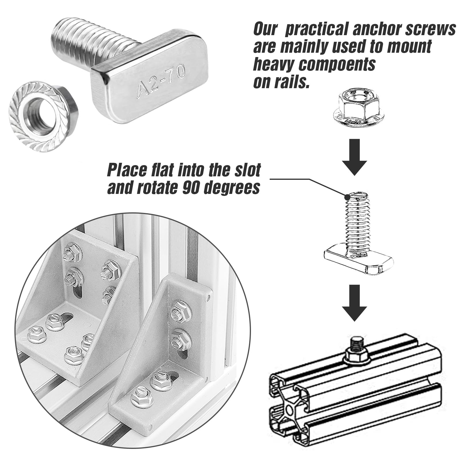 Set 20 Viti Testa Martello M8x20mm - Acciaio Inox A2-70 Con Dadi Flangiati