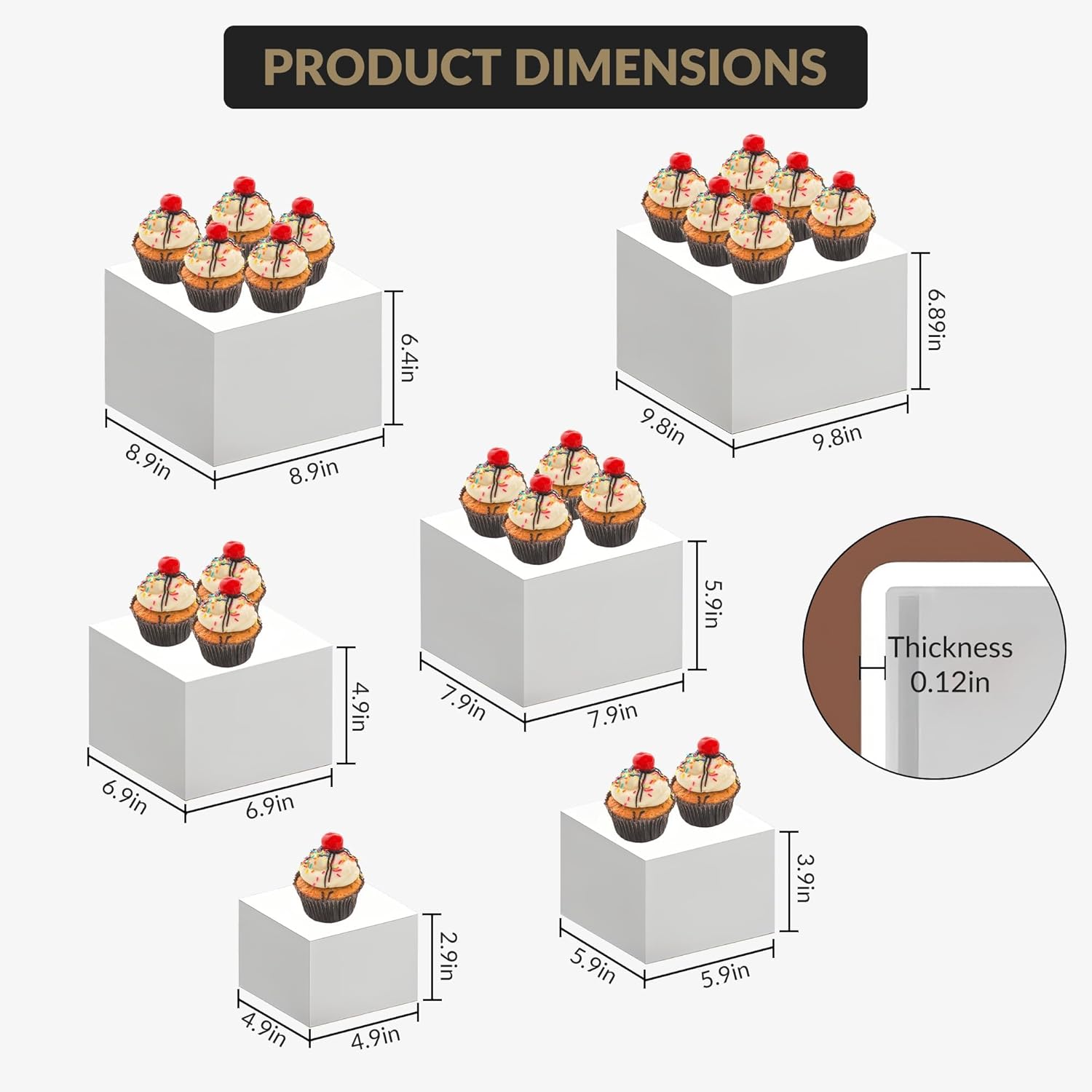 Acekool 6-Piece Versatile Display Riser Set - Multi-Size Food Display Stands for Dessert Tables, Buffet Servicing, Retail Showcase & Event Styling