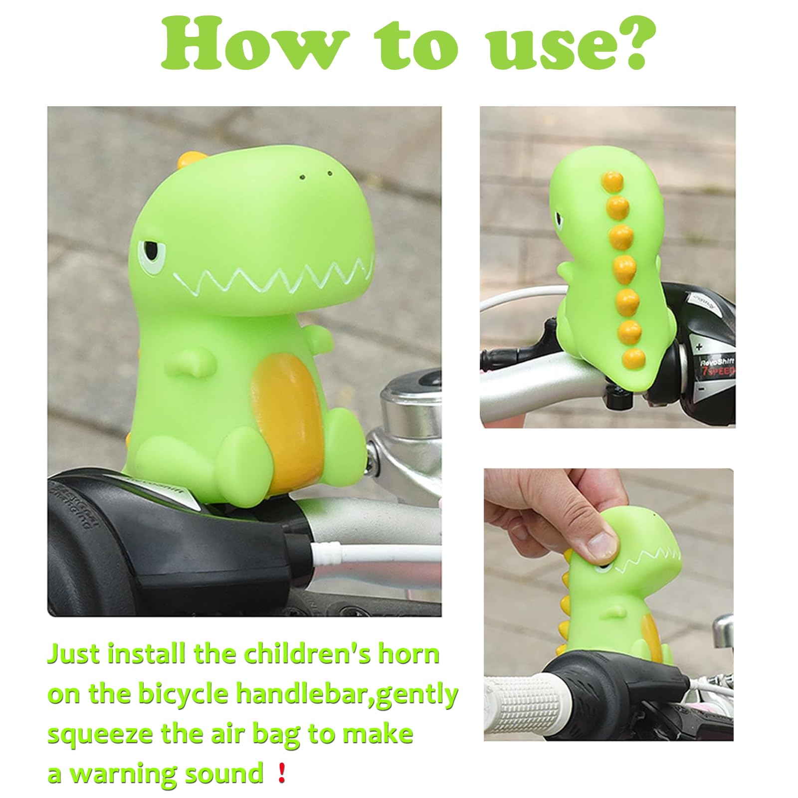 2 Klaxons De Vélo Enfants NAMIC – Dinosaure Vert Et Panda, Silicone Et Plastique, 10 X 11 Cm, Sonnette Mignon, Sécurité, Cadeau