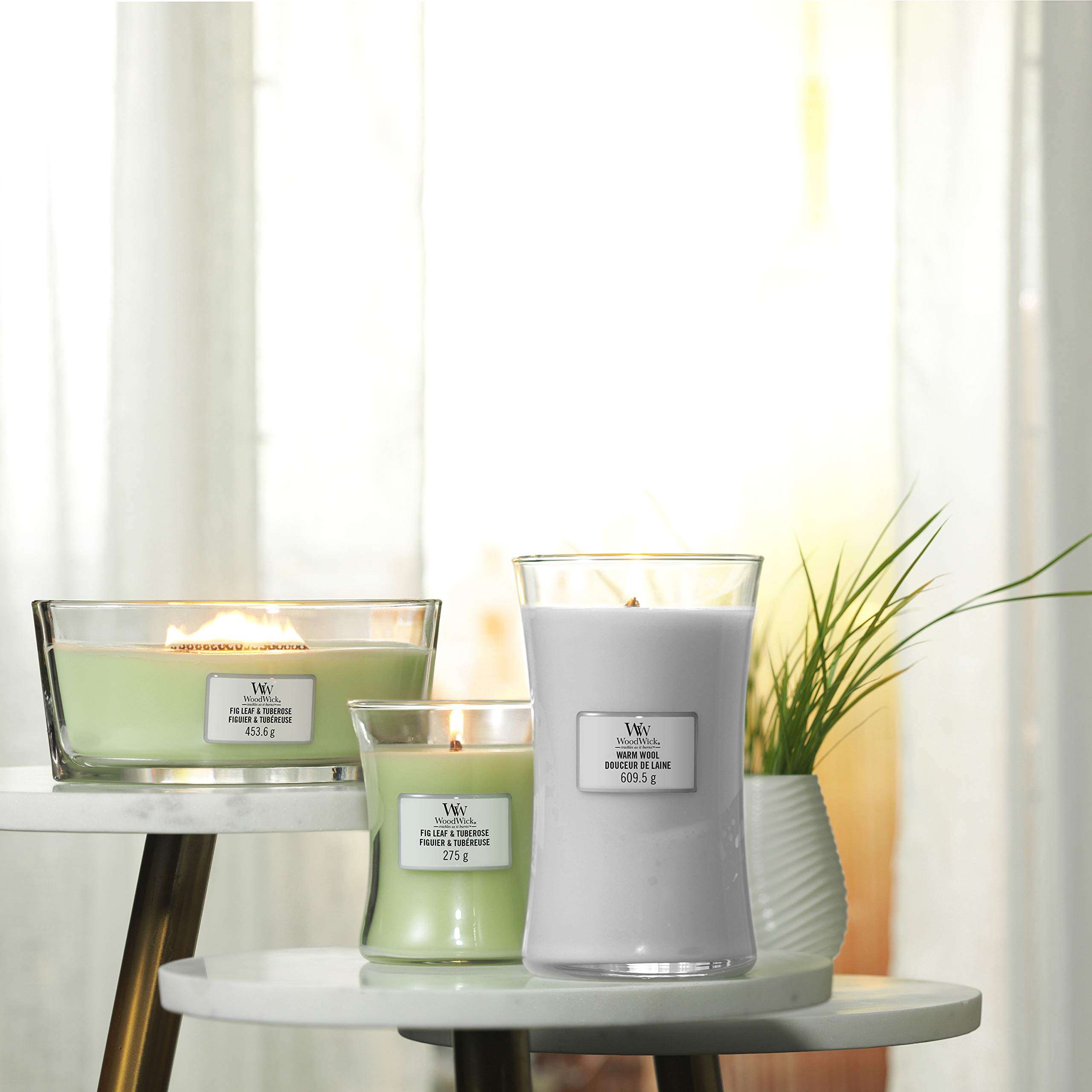 Woodwick Ellipse Candela Profumata Con Stoppino Scoppiettante, Lana Calda, Fino A 50 Ore, Bianco (Warm Wool)