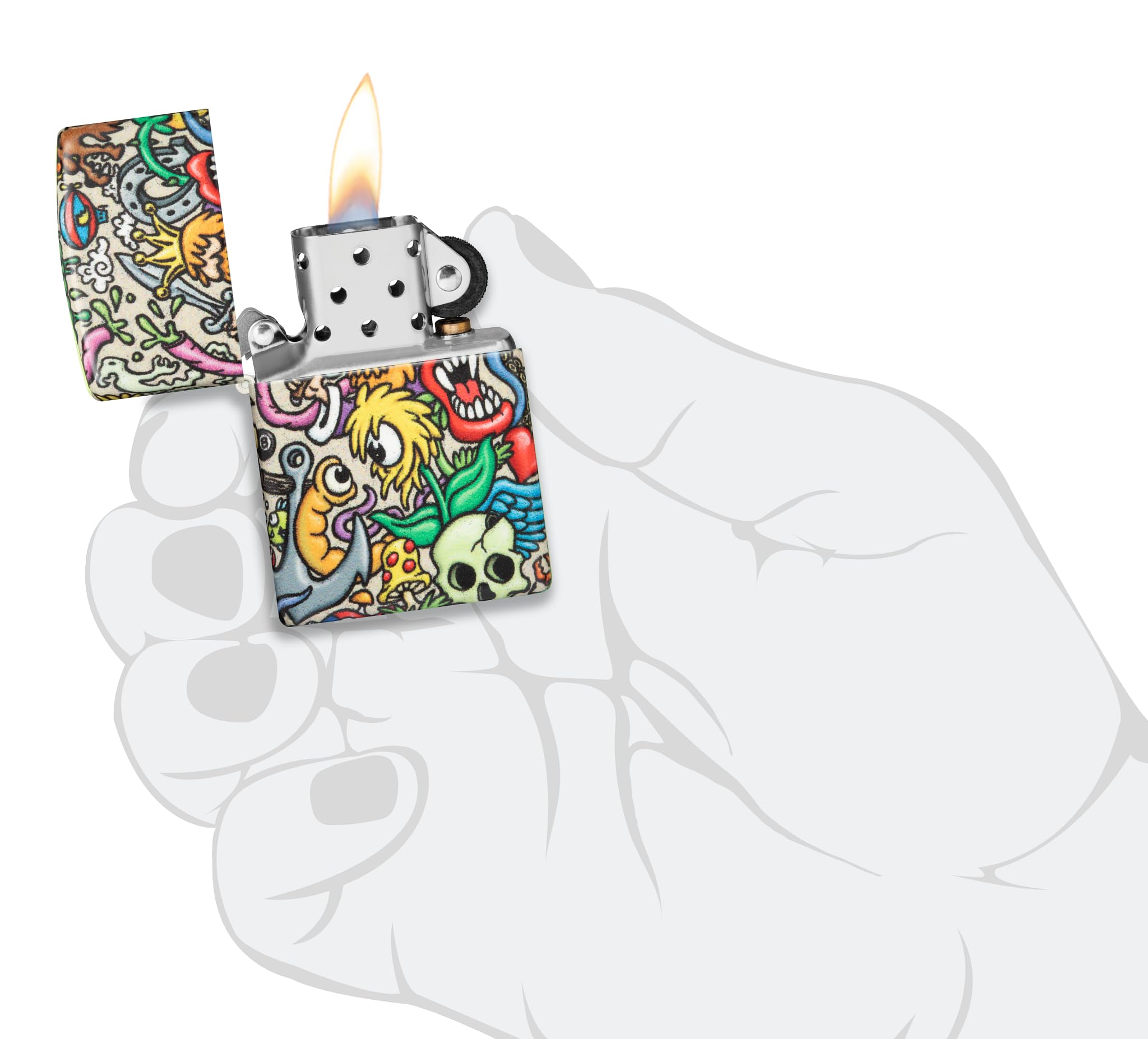 Zippo - Briquet Tempête Motif Tatouage, 540°, Impression Color Image, Rechargeable, Réutilisable, Coupe-Vent, Coffret Cadeau, Fabriqué Aux États-Unis