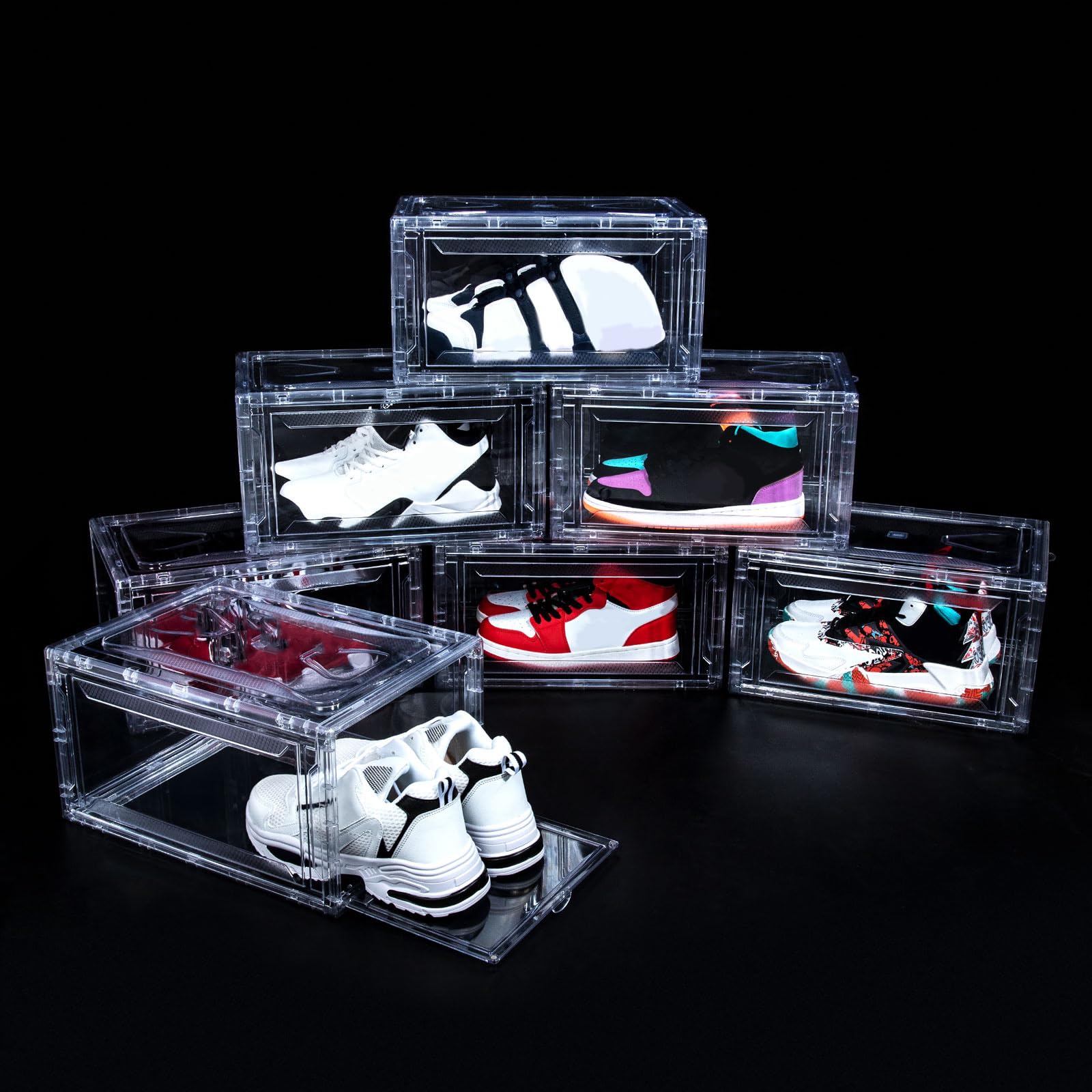 Paquete de 12 Cajas de Zapatos, Caja de Zapatos Frontal caída, Caja apilable de plástico Transparente, contenedores de Zapatos, Caja de exhibición de Zapatos acrílica, Almacenamiento de Tenis,