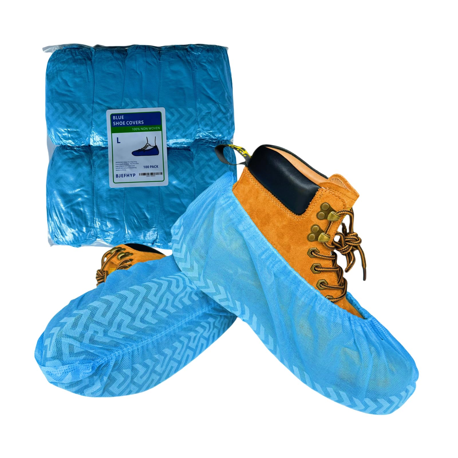 BJEFHYP anti slip shoe covers? disposable shoe cover, breathable non-woven fabric shoe cover, rubber band sole, wear-resistant home shoe cover, L100 pieces, blue (L), BJE008