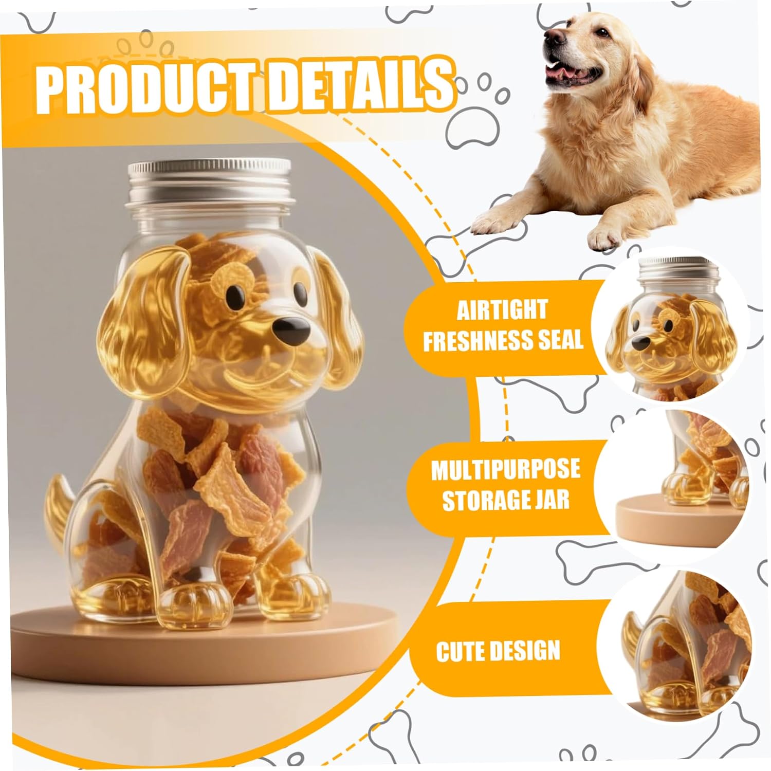 Pet Treat Jar Golden Retriever Shape Airtight Glass Cookie Jar with Lid Cute Dog Canister Storage Container for Pet Treats Biscuits Coffee Pods Snacks image 2