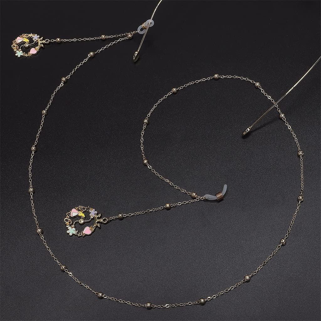 Blumenmädchen Gold Pfirsich Herz Perlen Brillenkette Metallkette Brillenkette (D Talla ?nica)