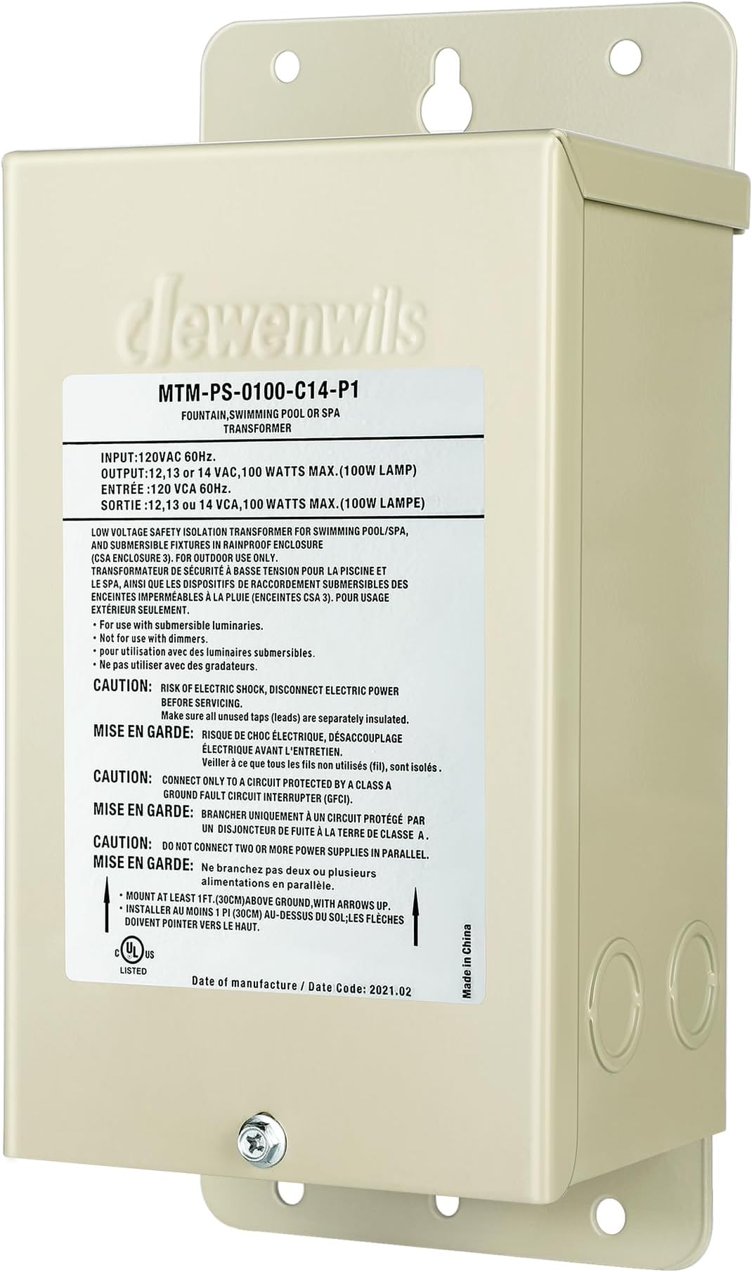 DEWENWILS 100W Pool Light Transformer, 120V AC to 12V/13V/14V AC, Multi-tap Low Voltage Transformer for Swimming Pool Lighting, Spa, Landscape & Fountain Lights, Outdoor Lighting Products, UL Listed…
