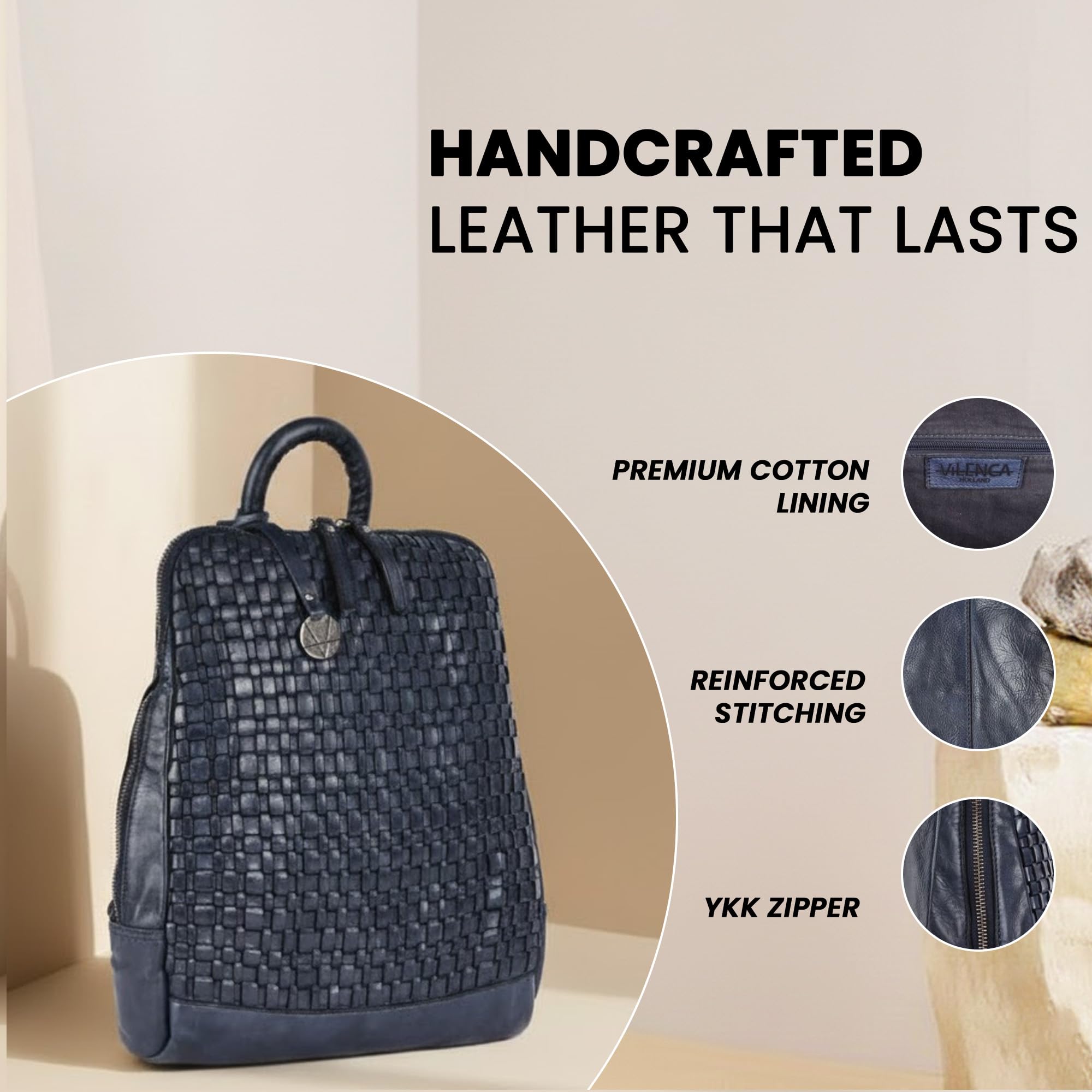 Mochila de piel auténtica para hombre, mochila casual para mujer, bolsa de oficina con correa ajustable para el hombro, Navy, 12.5 INCHES, Ajuste: