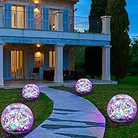 Vista 12 de 2 Pack 60 LED Luces solares de jardín para exterior, decorativas, luces de globo de vidrio agrietado con gradiente rojo, luces de bola impermeables
