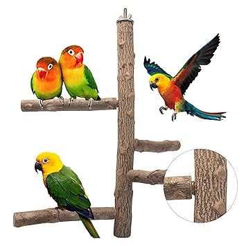 Bird Perch Nature Wood Stand Toy Branch for 3-4pcs Small Medium Parrots Birdcage Toy Climbing Stairs for Parakeets Cockatiels, Conures, Macaws, Parrots, Love Birds, Finches