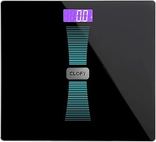 CLOFY Haute Précision Pèse Personne Électronique Échelle de Poids avec Socle en Verre Trempé, Balance Pese Personne Précise Grand Écran Rétro-éclairage LCD, 200kg/440lb/31st, Auto ON/OFF, 2 Piles AAA