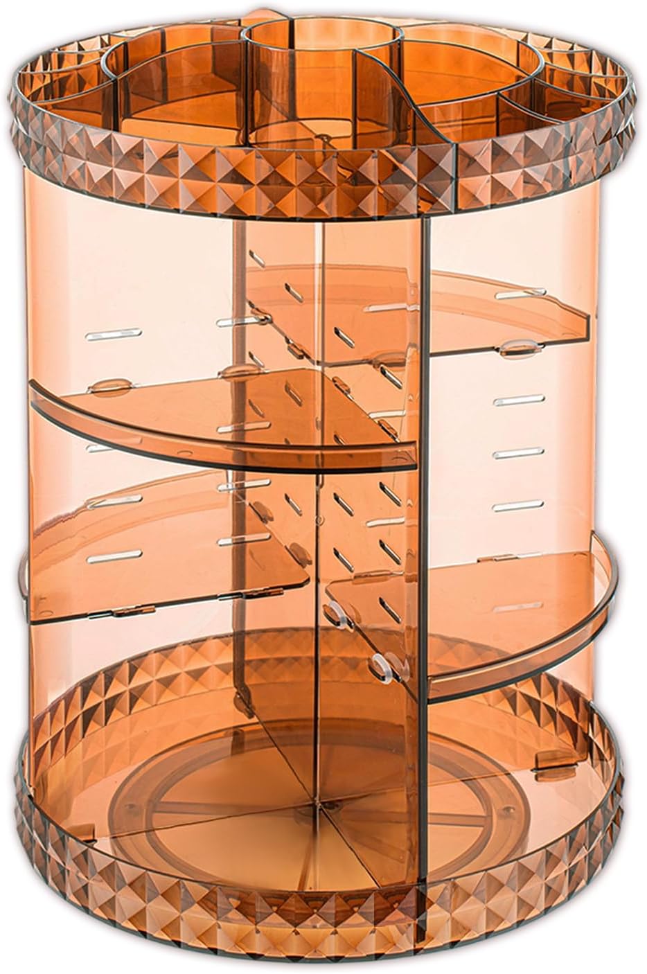 V-HANVER 360 Rotating Makeup Organizer Perfume Organizer Coffee Color Cosmetic Storage Display Case Large Capacity Beauty Holder Adjustable Partition Height for Bedroom Dresser or Bathroom Vanity