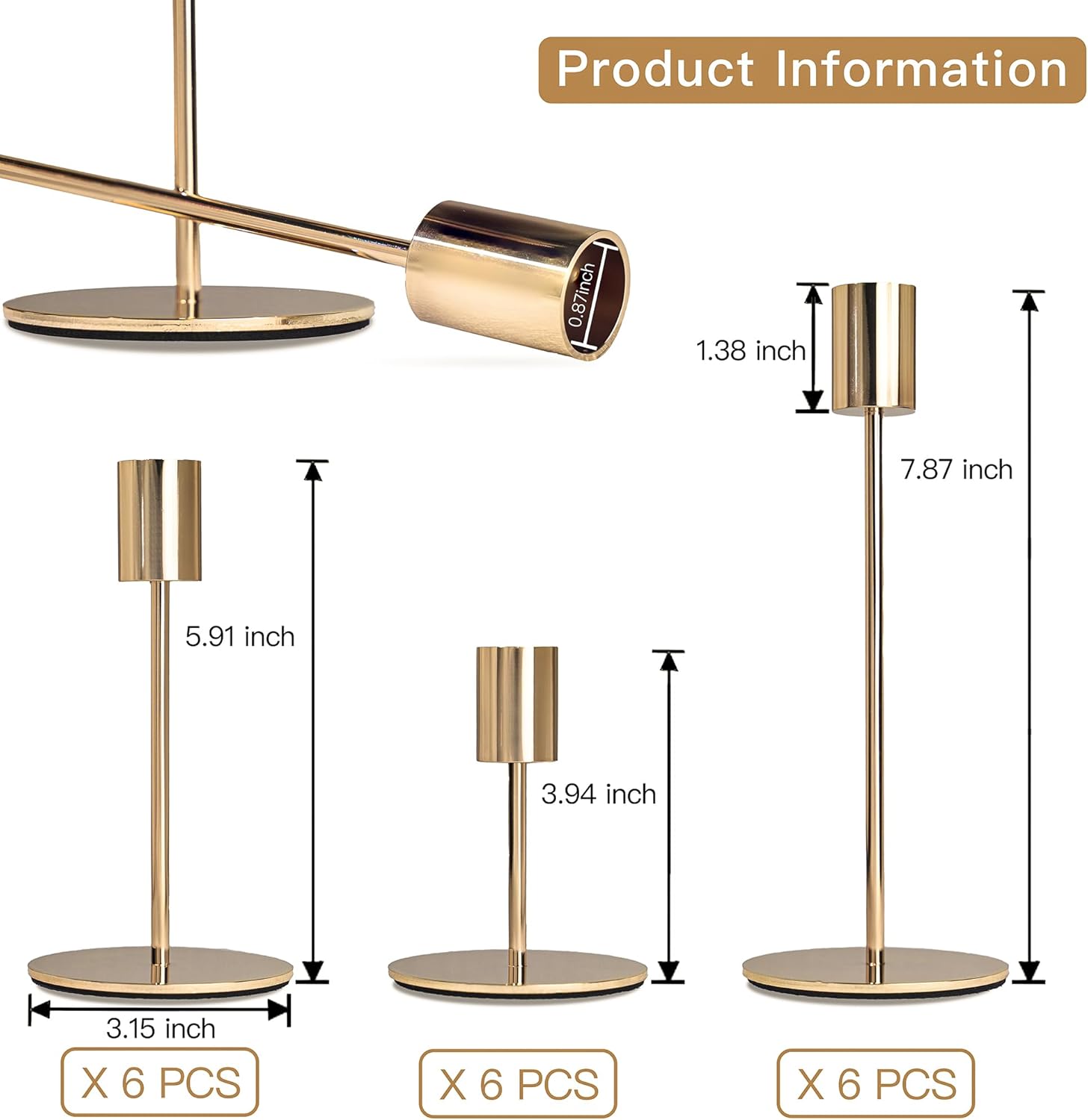 Gold Candlestick Holders - Bulk Decorative Metal Candelabra for Taper Candles - Fit 0.8 Inch Diameter - Gold Taper Candle Stands for Wedding Home Party Table Decor (Set of 18) - Image 2