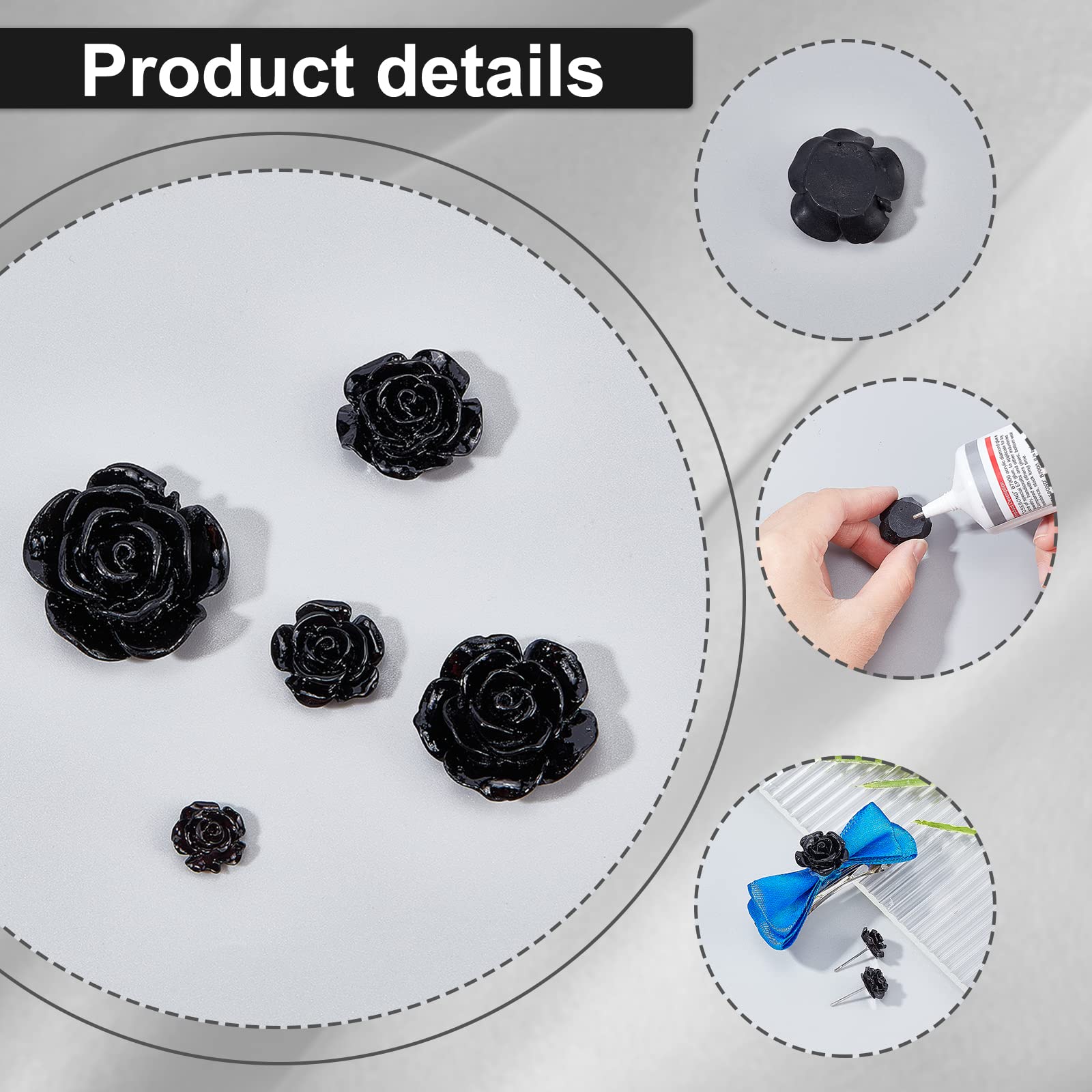 Amazon | レジン薔薇 ローズ カボション ミニ薔薇 デコ素材 ブラック 