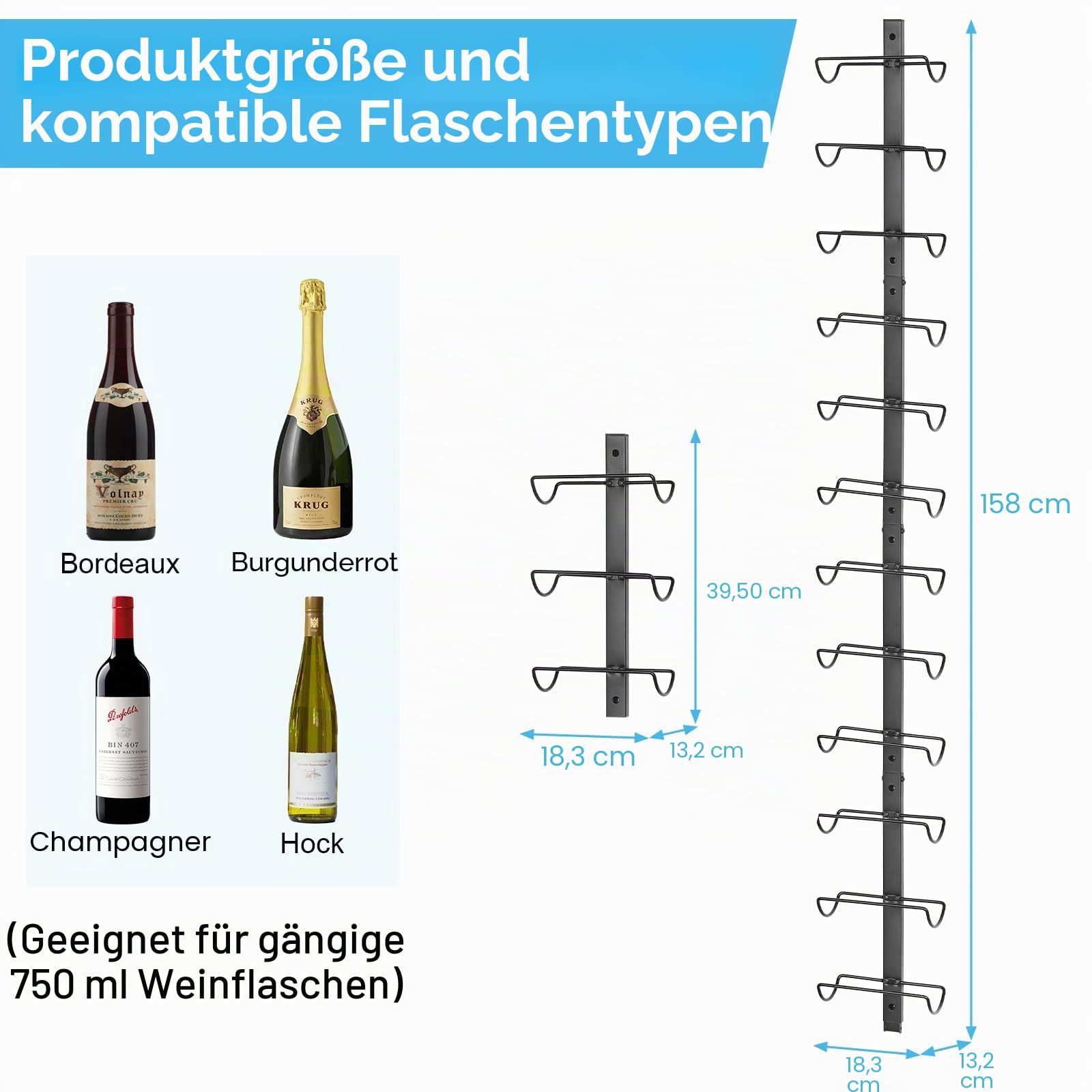 Wand-Weinregal für 12 Weinflaschen, abnehmbarer Wein-Aufbewahrungs-Organizer, Wandhalterung, Weinflaschen-Display-Halter, Handtuchhalter, verwendet als ein oder vier, für Küche, Bar, Weinkeller