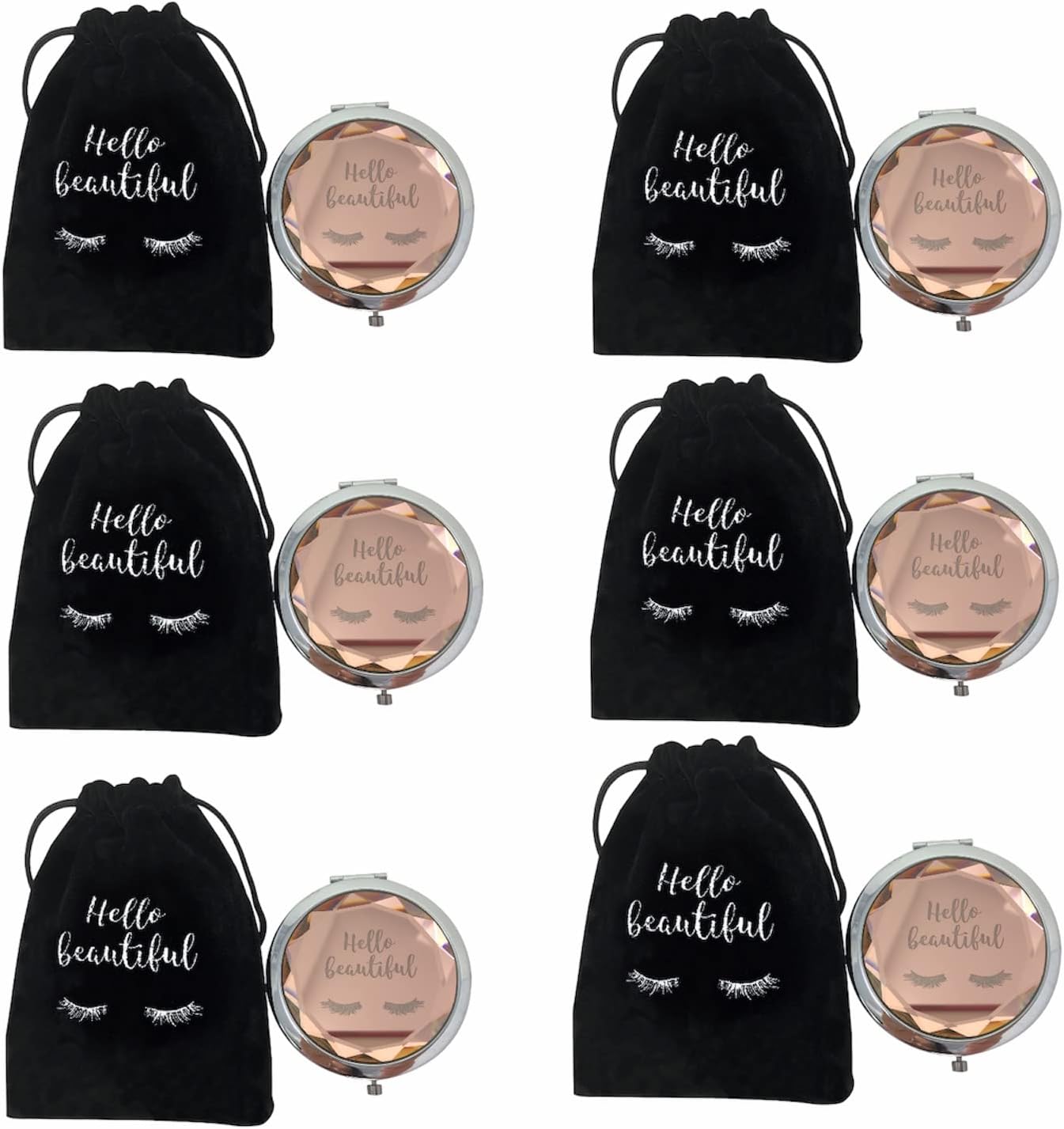 SILLY OBSESSIONS Hello Beautiful Engraved Vanity Magnifying Compact Mirror/Makeup Mirror. Gift for Girlfriend, Wife, Daughter, Sister, Braid, Bridesmaids on Wedding, Braidal Shower, Birthday(6)