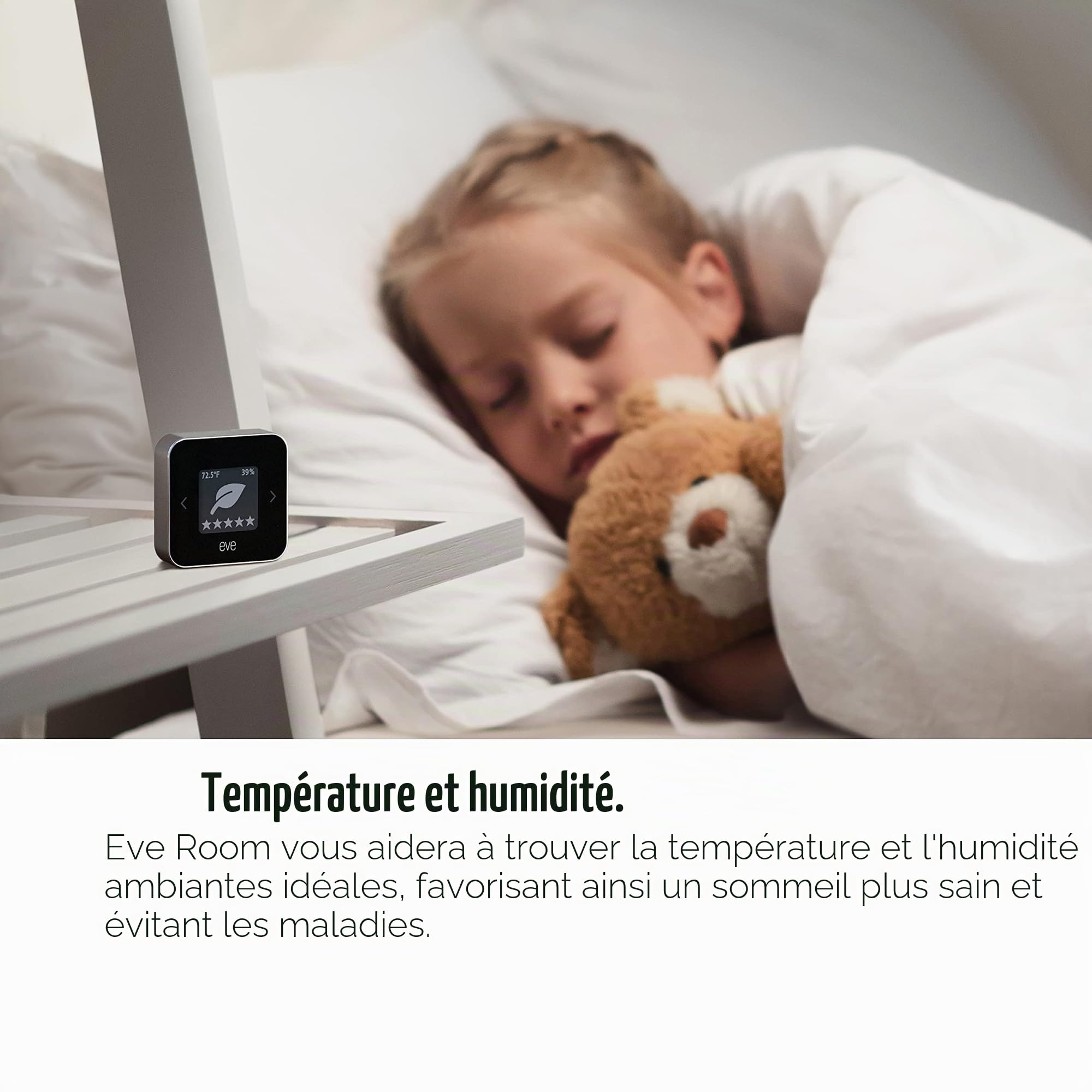 Eve Pièce : capteur de qualité de l'air pour surveiller la qualité de l'air (COV), la température et l'humidité, technologie Apple HomeKit, Bluetooth, filetage