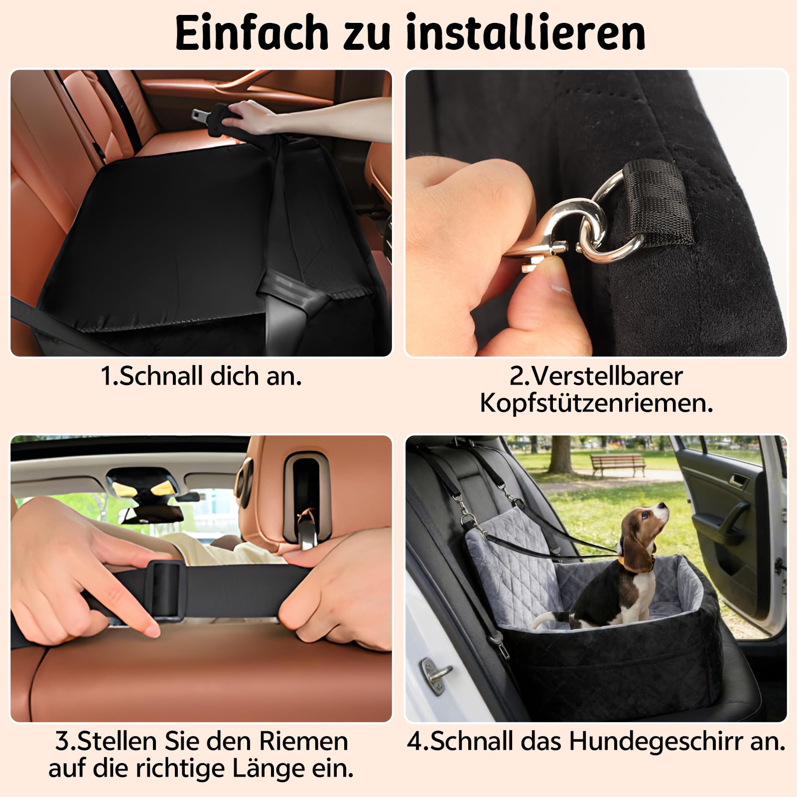 Hunde Autositz für kleine bis mittlere Hunde, Waschbares mit Aufbewahrungstaschen Memory-Schaum Hundebooster rutschfeste Unterseite & 2 Sicherheitsgurte, Reise-Hundebett für Vordersitz und Rückbank