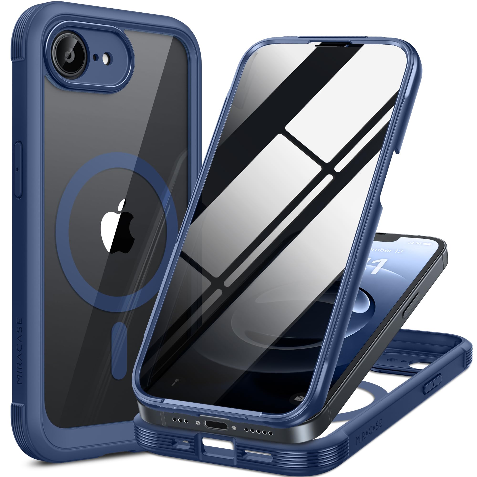 Miracase for iPhone 17e &amp; 16e Case with Built-in Private Screen Protector, [Magnetic with MagSafe] Full-Body Phone Cover Military Drop Proof 17 E/ 16 E Bumper 6.1 inch, Blue