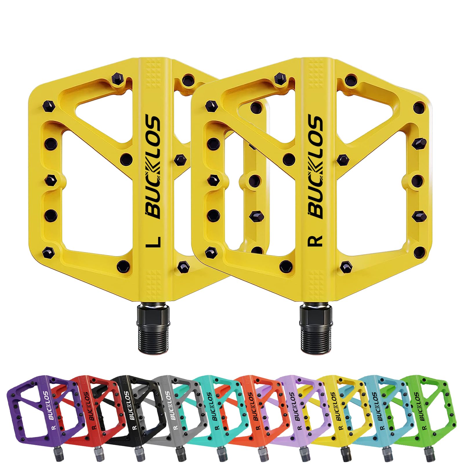 AEYINO MTB Pedals Flat Mountain Bike Pedals Road Large Platform Nylon Non-Slip for Adult Bicycle Gravel/Hybrid Bike 9/16"