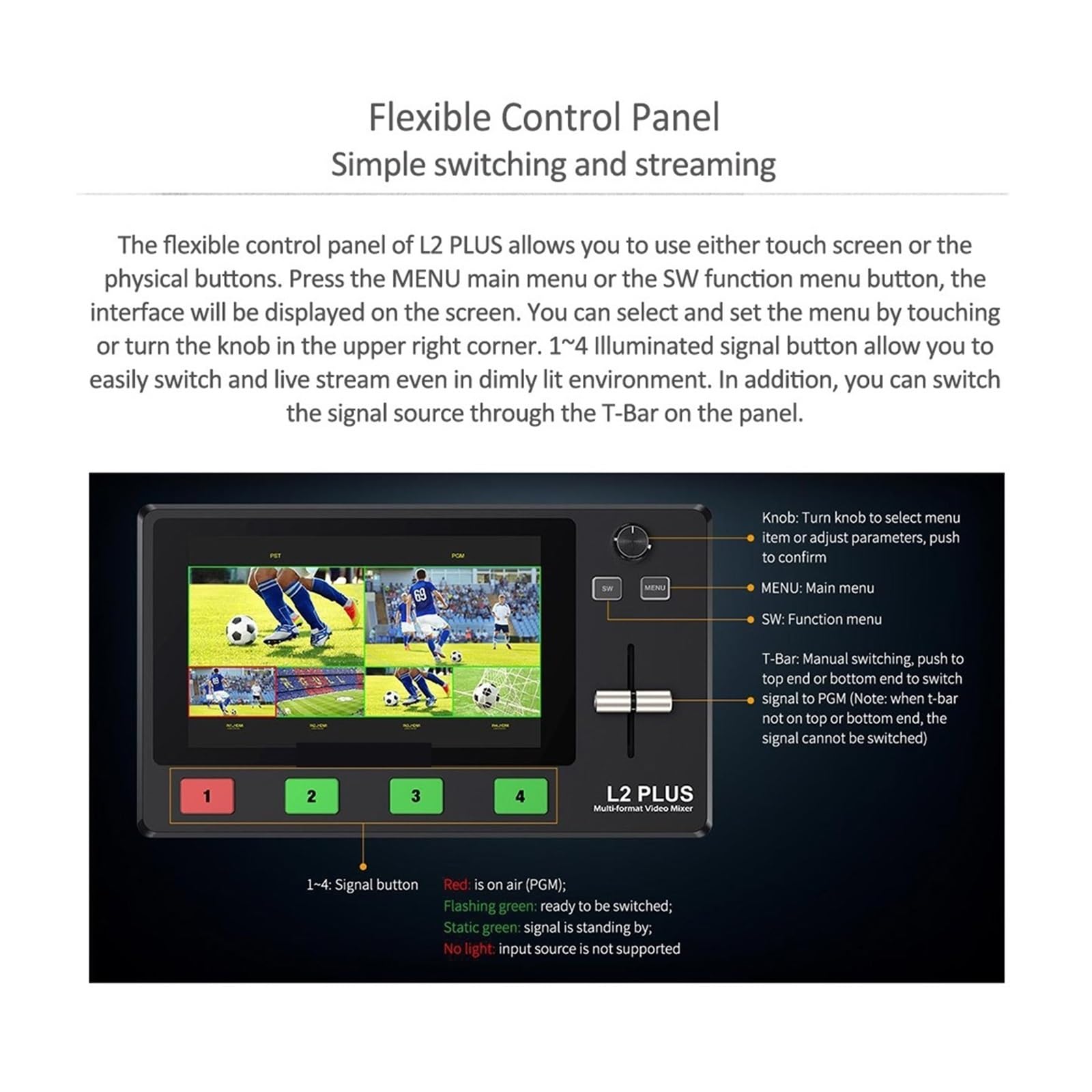 Digitalkonverter, L2 Plus 5,5-Zoll-LCD-Multikamera-Videomischer-Umschalter mit Touchscreen-PTZ-Steuerung, Chroma-Key, USB 3.0 for Live