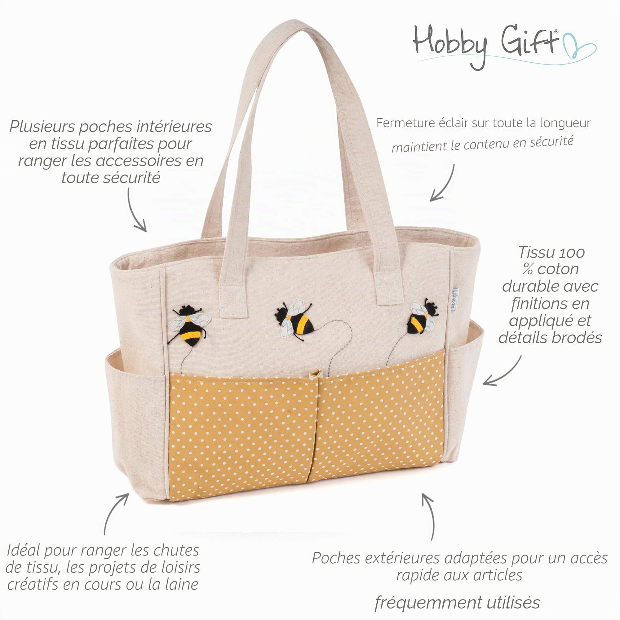 Hobby Gift Sac fourre-tout à bandoulière pour artisanat, passe-temps, couture, Appliqué Abeille