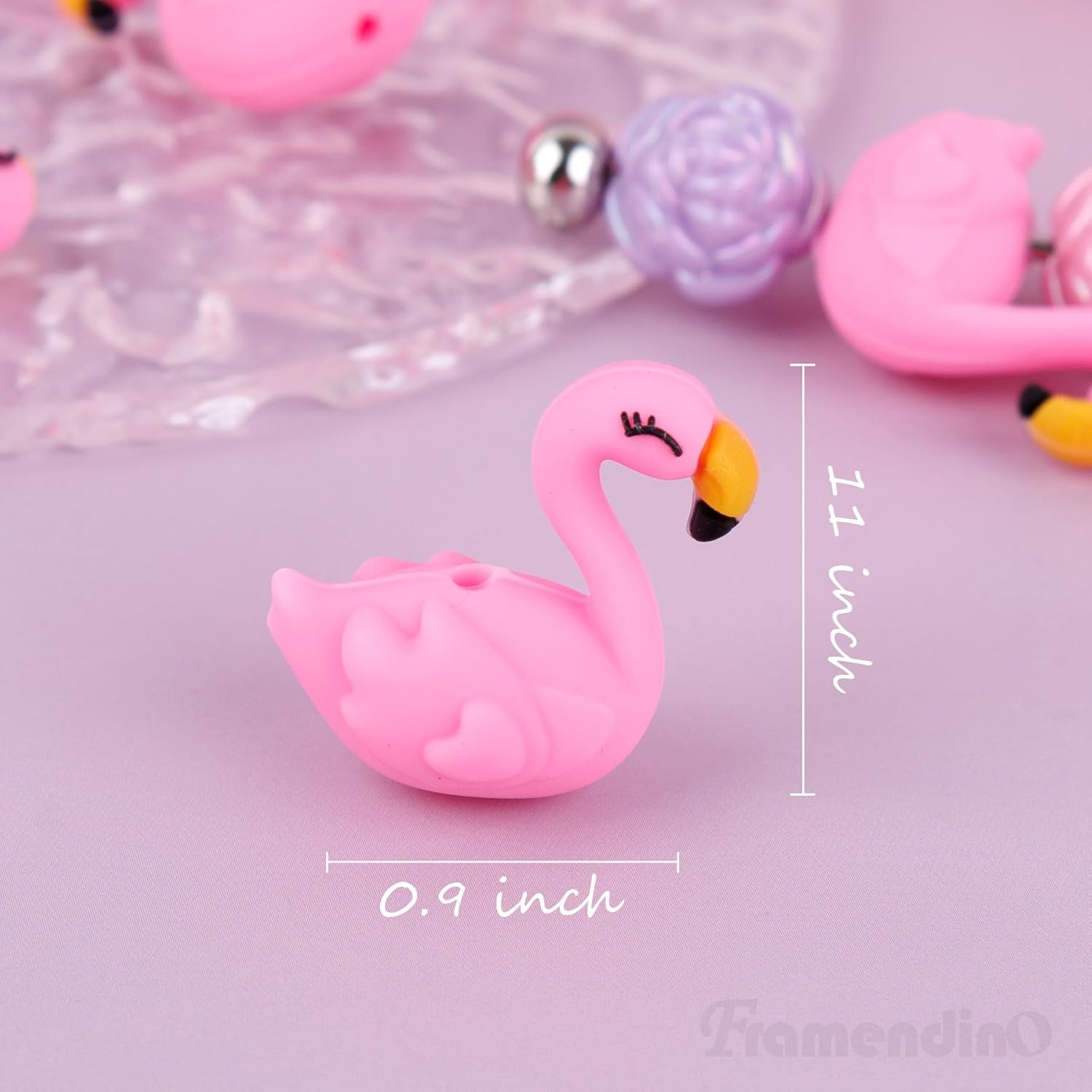 Framendino, 12 Pack 3D Flamingos Silicone Focal Beads for Pens Keychain Making - Image 2