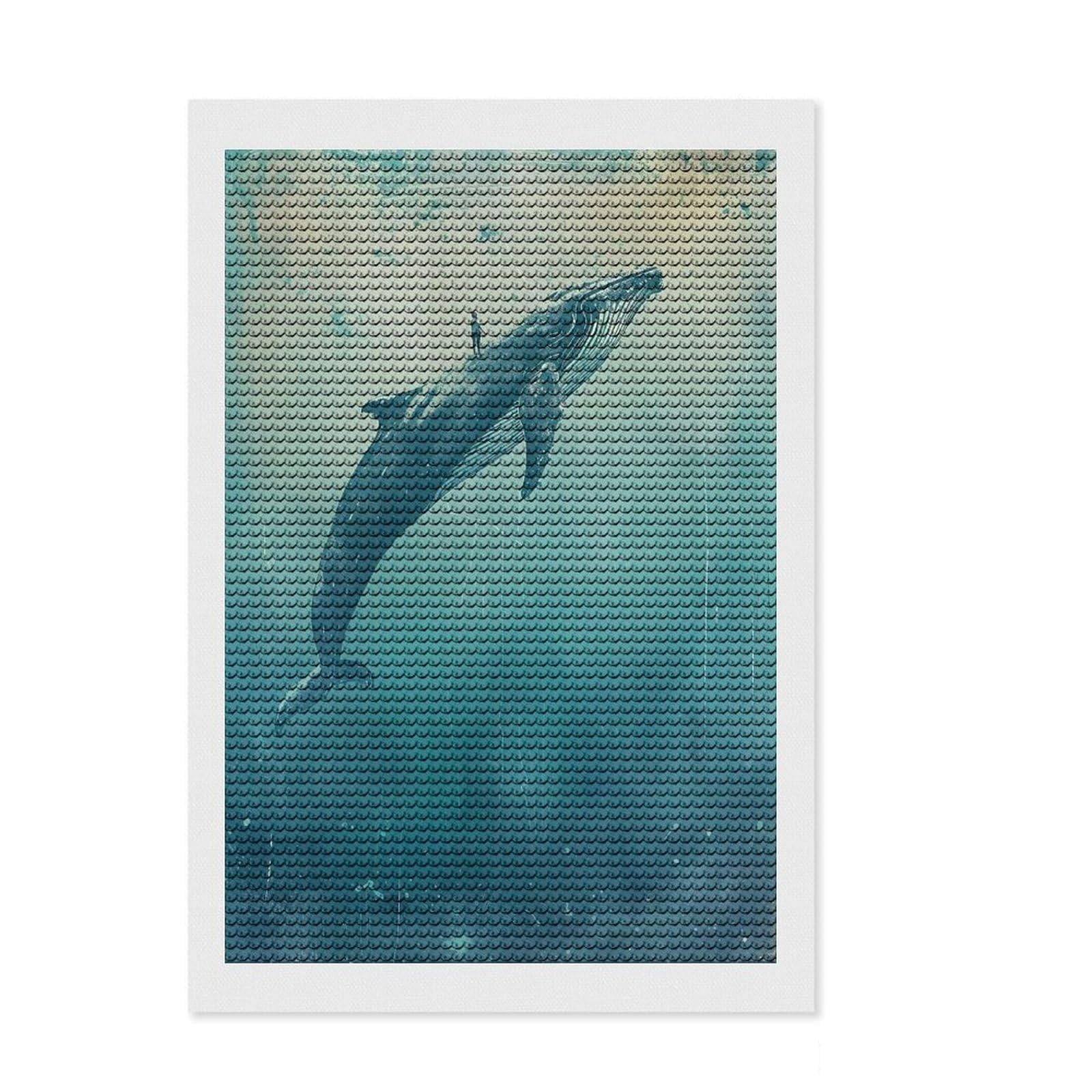 Junmoney Whale Rider Diamond Art Canvas 8"x12", for Teens, Enjoyable At-Home Hobby, Office Decor, Gift Idea, Pleasing Wall Art Project