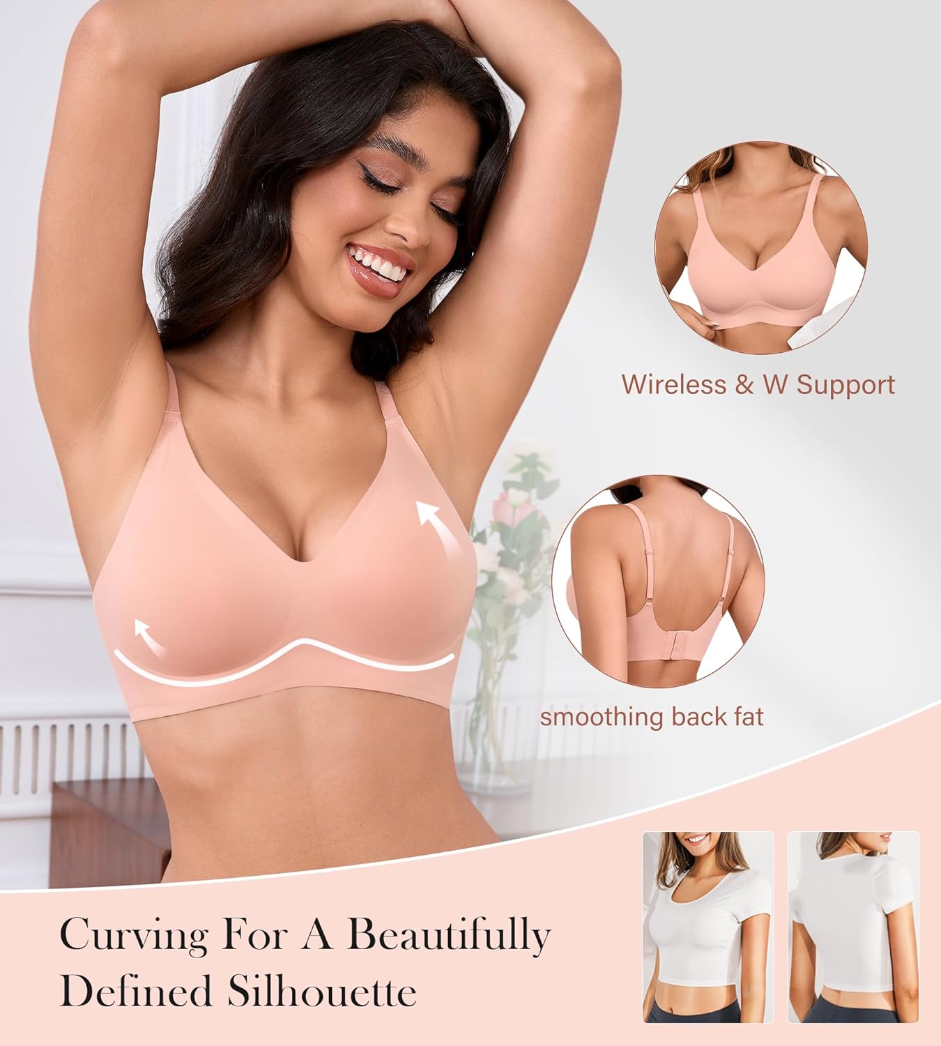 Womens Seamless Bras No Underwire Push Up Bras Scalloped V Neck Padded Bra Wireless Bralette Basic Everyday Bra Multiple Pack - Image 3