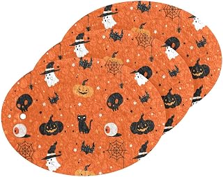 Scrub Sponge Halloween Ghosts Pumpkins Kitchen Washing Dishes Cleaning Sponges Bats Cats Spider Web Non Scratch Sponge for Dish Countertops Sinks Floors Showers Tile Sinks, 3 Pack