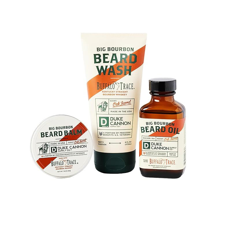 Duke Cannon Supply Co Kit de cuidados para barba Big Bourbon com fragrância Oak Barrel, conjunto com 3 peças