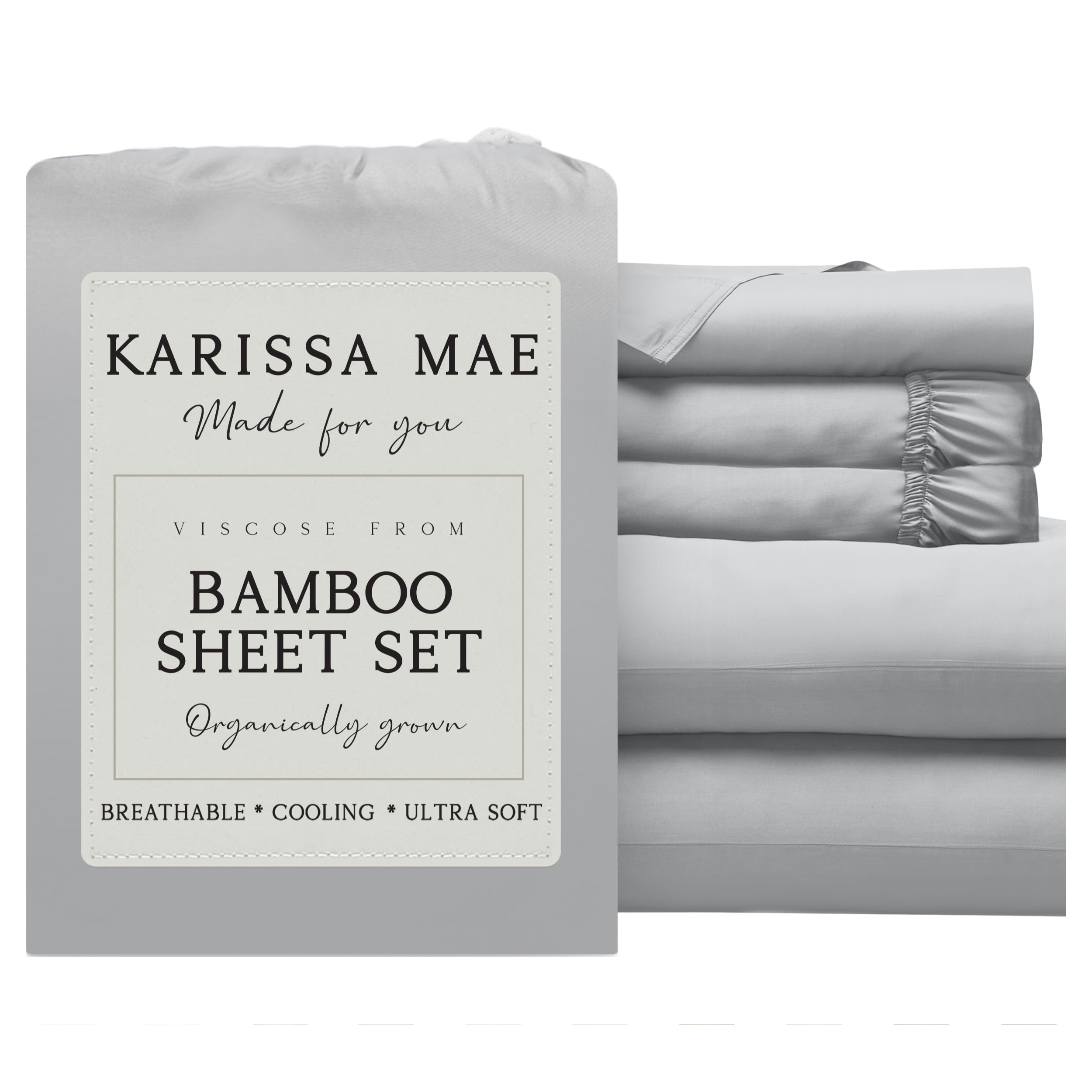KARISSA MAE Luxury Bamboo Viscose Split King Size Sheet Set, FSC Certified