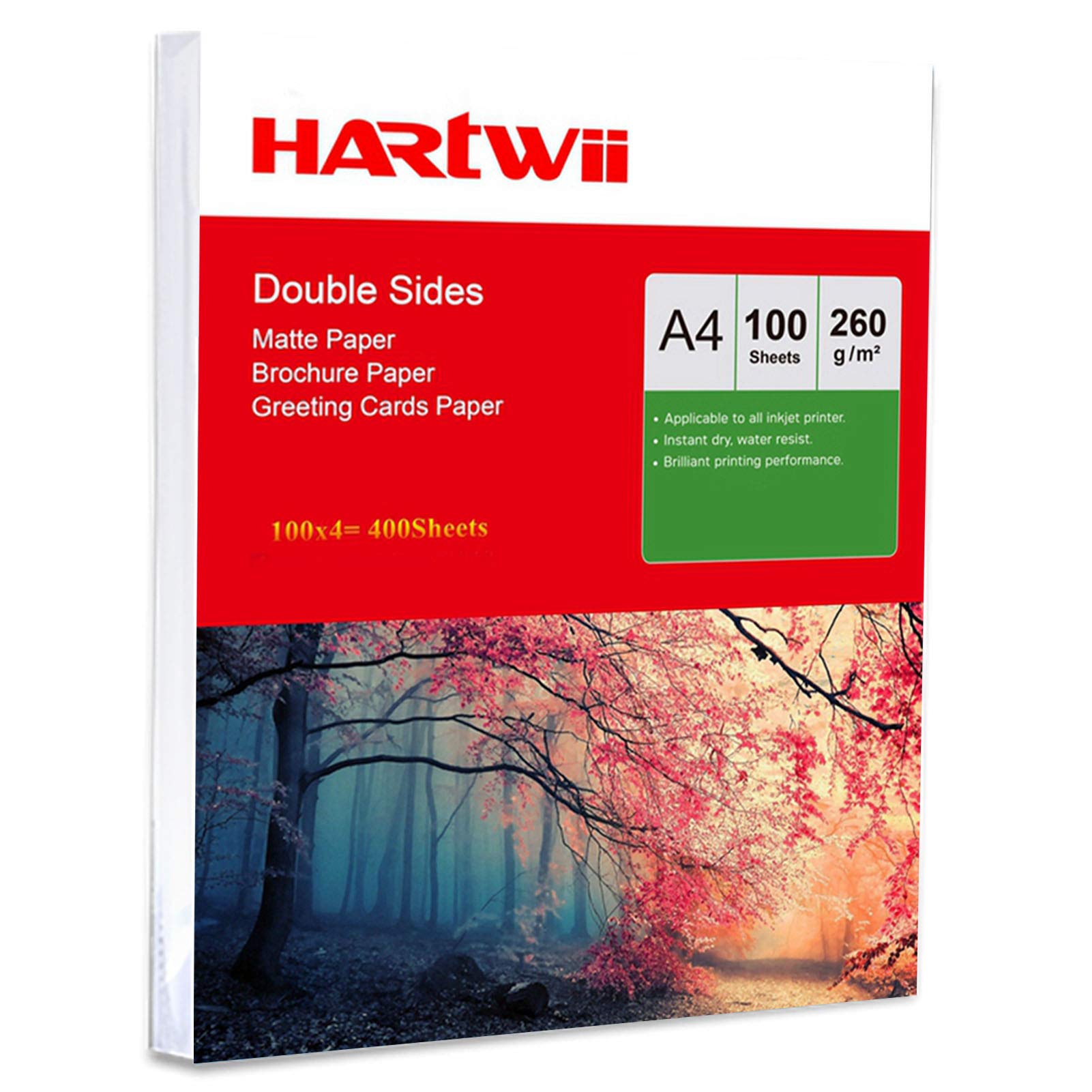 Gruby papier fotograficzny A4 260 g/m2 dwustronny nadruk matowy - 400 arkuszy papier atramentowy dwustronny nadruk super biały Hartwii