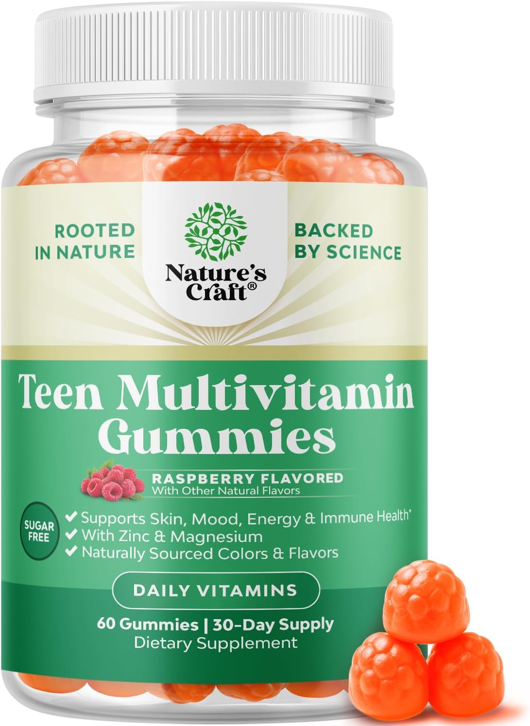 Teen Multivitamin Gummies 12-17 - Teen Boys & Girls Gummy Vitamins for Better Skin, Immune Strength, Mood & Energy Support - Teenage Girl & Boy Supplements with Zn, Mg, Vitamin A, C, D & E - 60 Ct