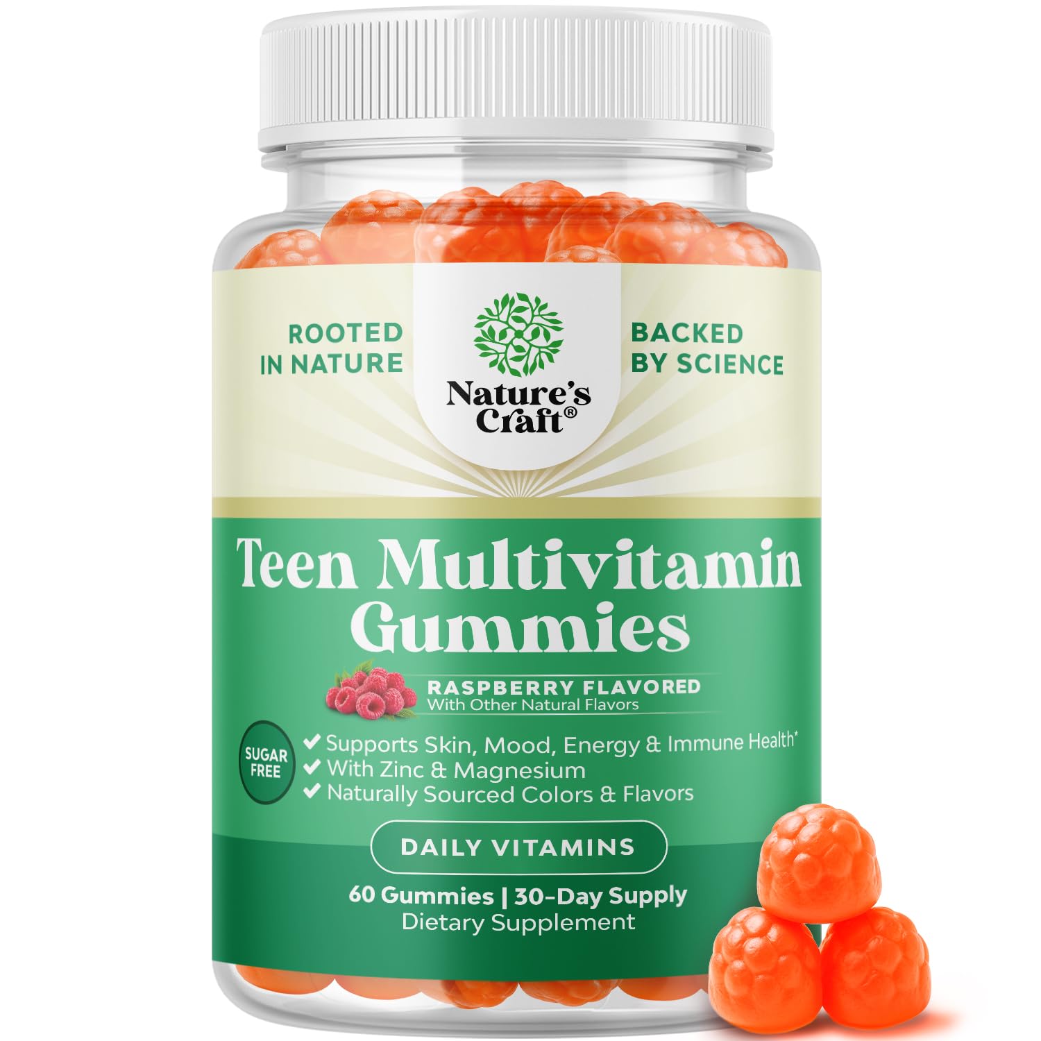 Comprehensive Teen Multivitamin Gummies (Ages 12-17): Supports Skin Health, Energy, Mood, and Immune System with Zinc and Magnesium