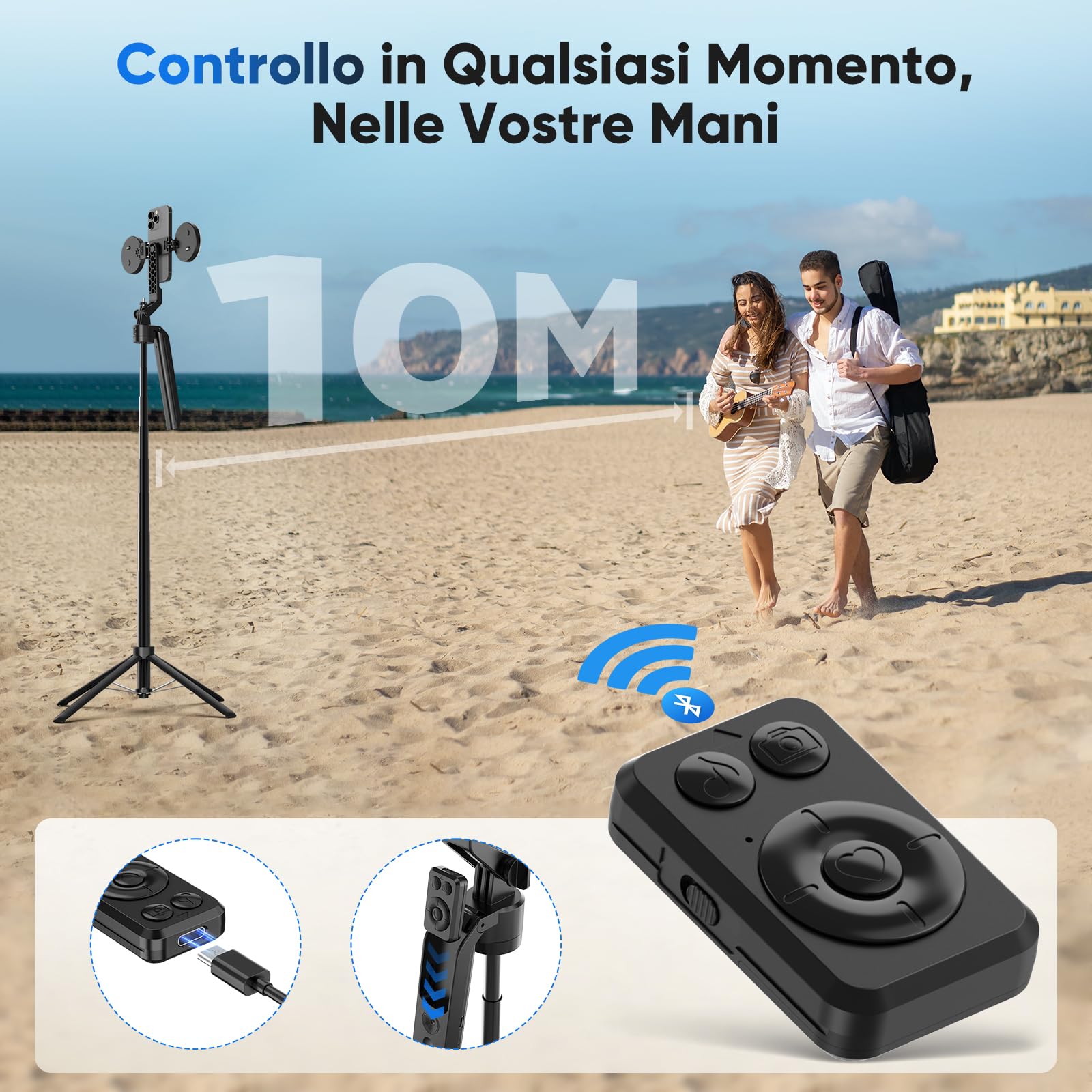 Jeebel Treppiede a Tracciamento Automatico del Volto - 180cm Bastone Selfie con Luci LED/Controllo Gesti/No App/Ruotabile 360° - Stabilizzatore Gimbal per Telefono Action-Cam DSLR Video Live Vlog