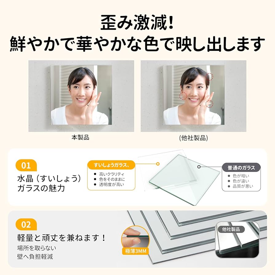 オシャレな貼れる姿見鏡、全身が映る オシャレな貼れる姿見鏡、全身が映る