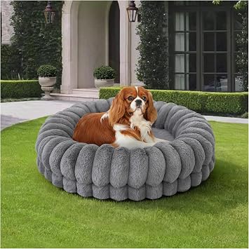 BALANCE Luxury Donut Dog Bed, 24 Inches Round Dog Beds for Small Dogs Washable, Orthopedic Calming Pet Bed for Puppy and Cats with Anti-Slip Bottom Gray