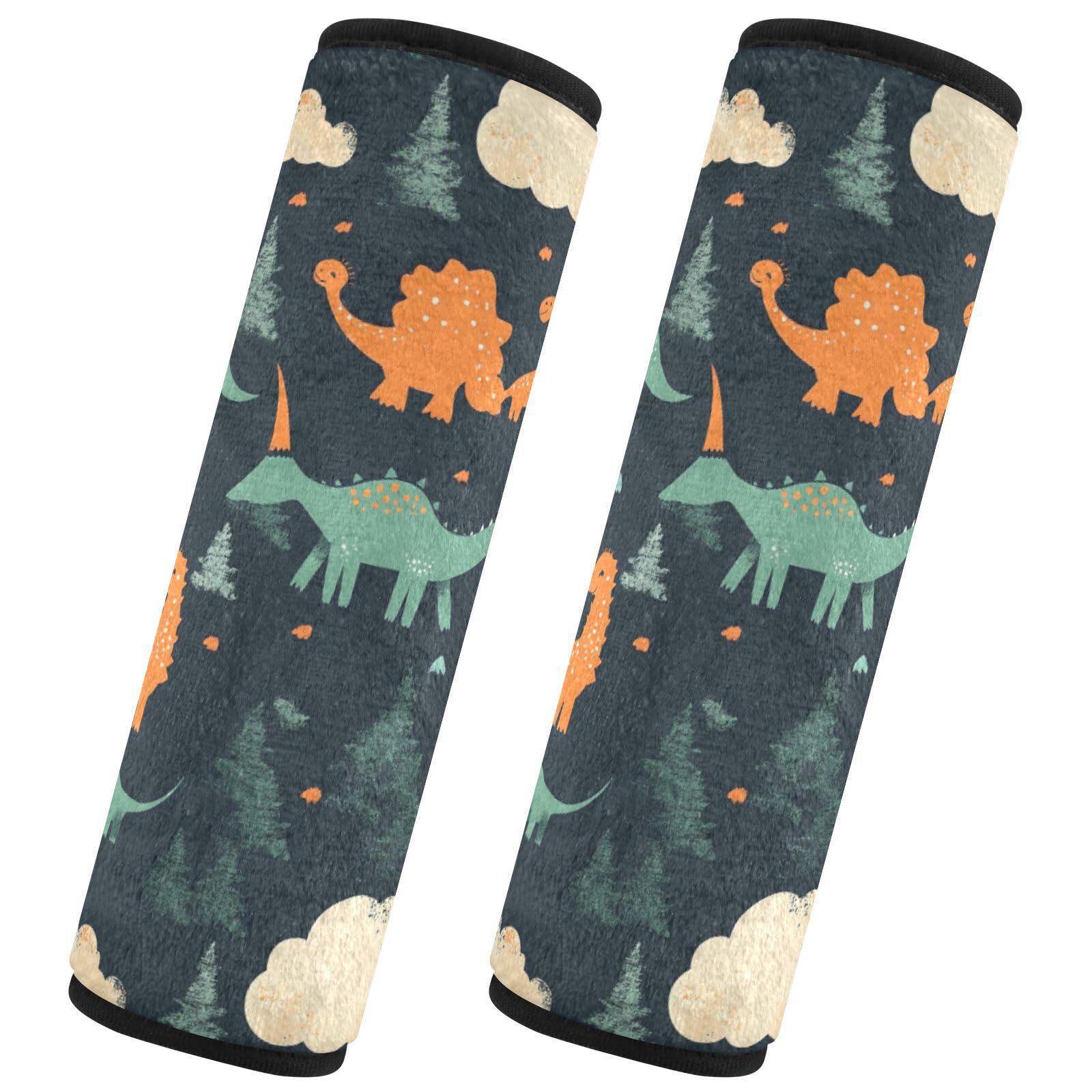 Seat Belt Covers 2 Pack Dinosaurs Clouds Trees Car Seat Strap Covers Super Soft Black Car Seat Neck Cover for Boys Girls Adults Babies S