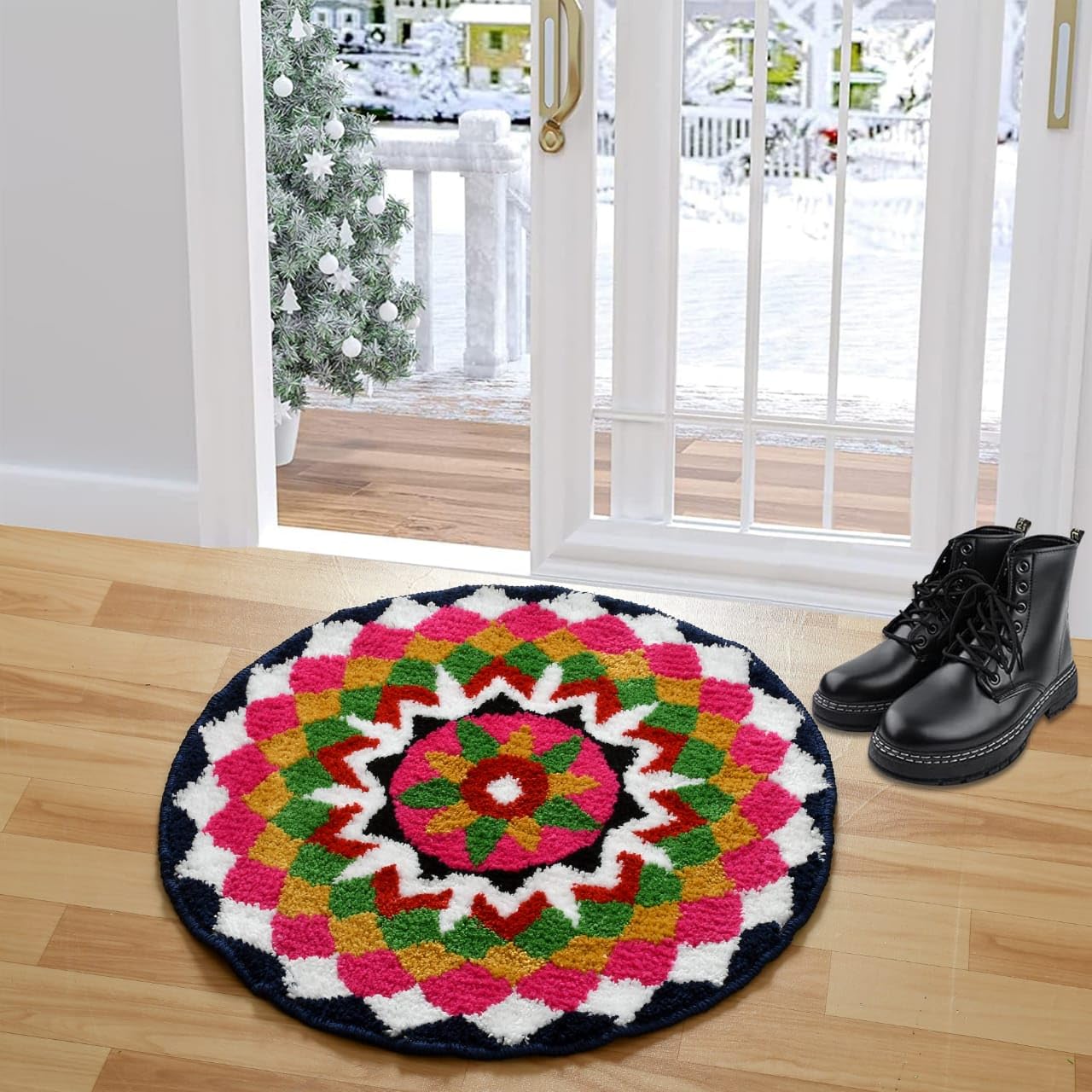 LYRA Super Soft Microfiber Traditional Modern Rangoli Round Door Mat for Home, Temple, Living Room, Door Entrance, Bedroom Decoration,24x24 Inch (1) (B0DGC89S93) Amazon Price History, Amazon Price Tracker