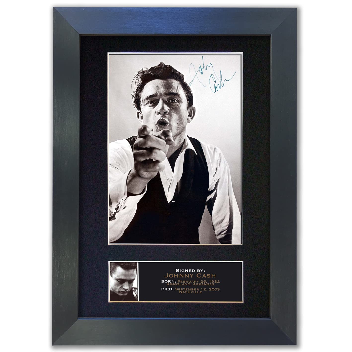 Magenta Manage Gold,Black Johnny Cash Signed Reproduction Autograph Mounted Photo Print #85