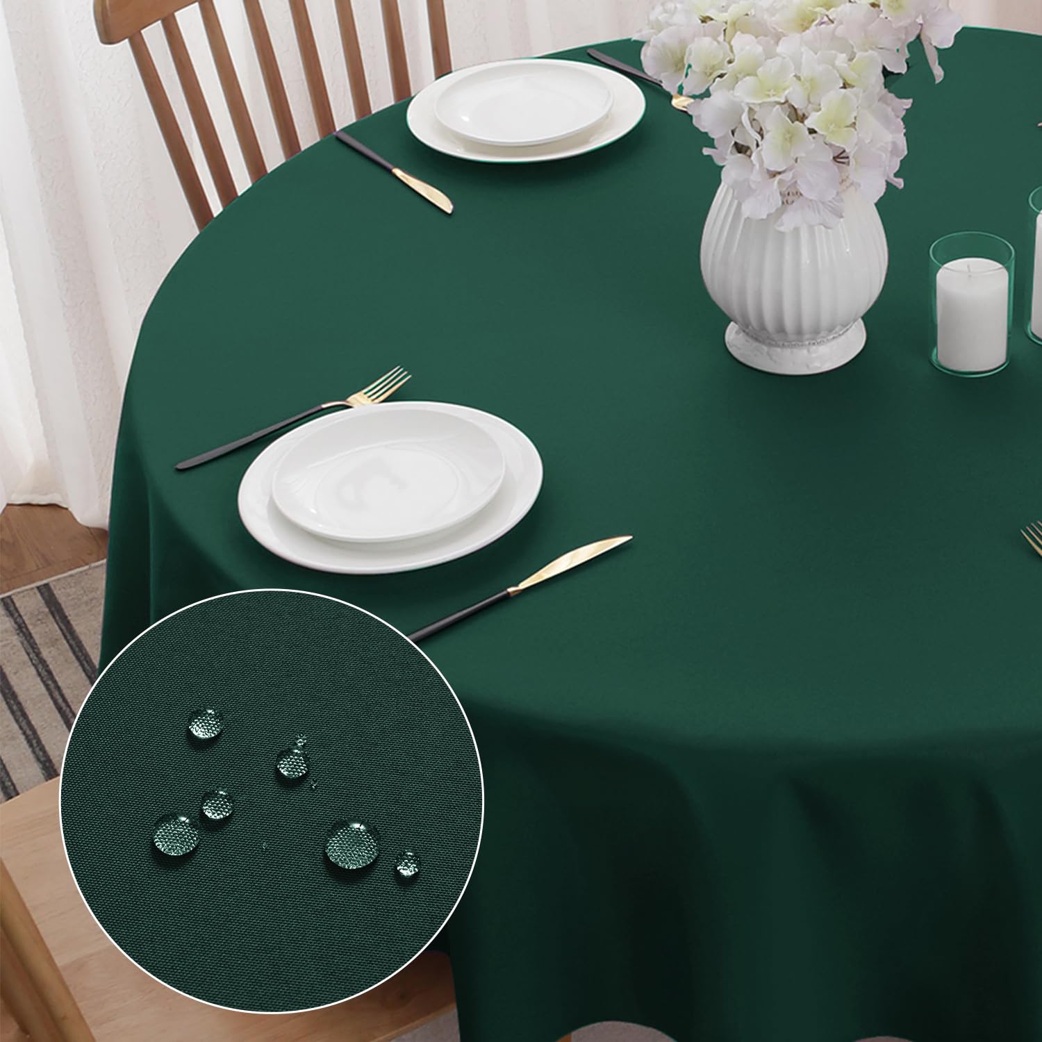 Softalker Mantel Verde Navidad Mesa Redondo 80 cm de Diámetro Antimanchas Mantel de 210 gsm Poliéster Otoño Manteles Exterior Impermeabl Protector Centro de Mesa Comedor para Restaurante Cocina Salon