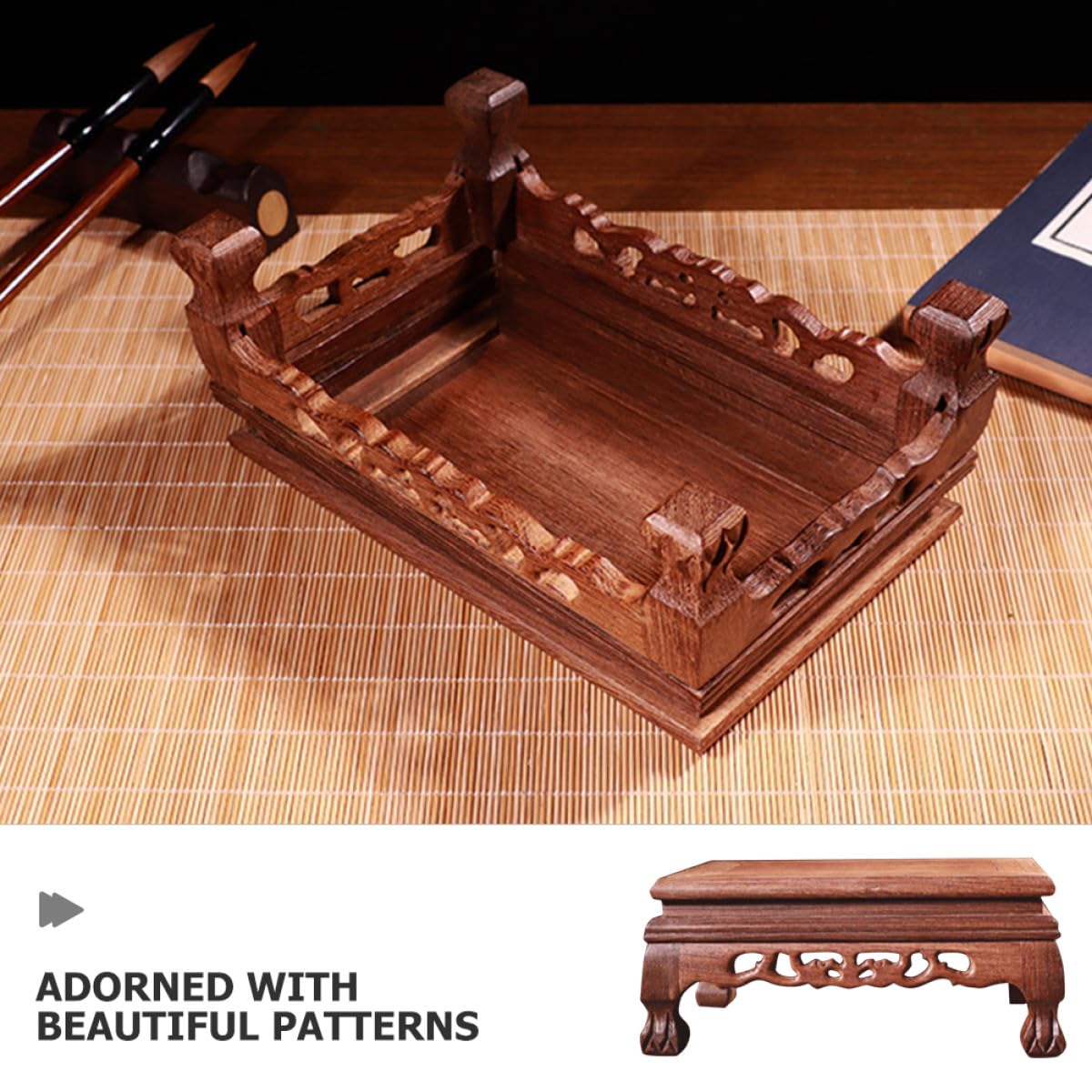 SUPVOX Base Expositora Rectangular de Madera Tallada para Jarrones y Estatuas Budistas Diseño Elegante y Uso Versátil Habitación o Mesa