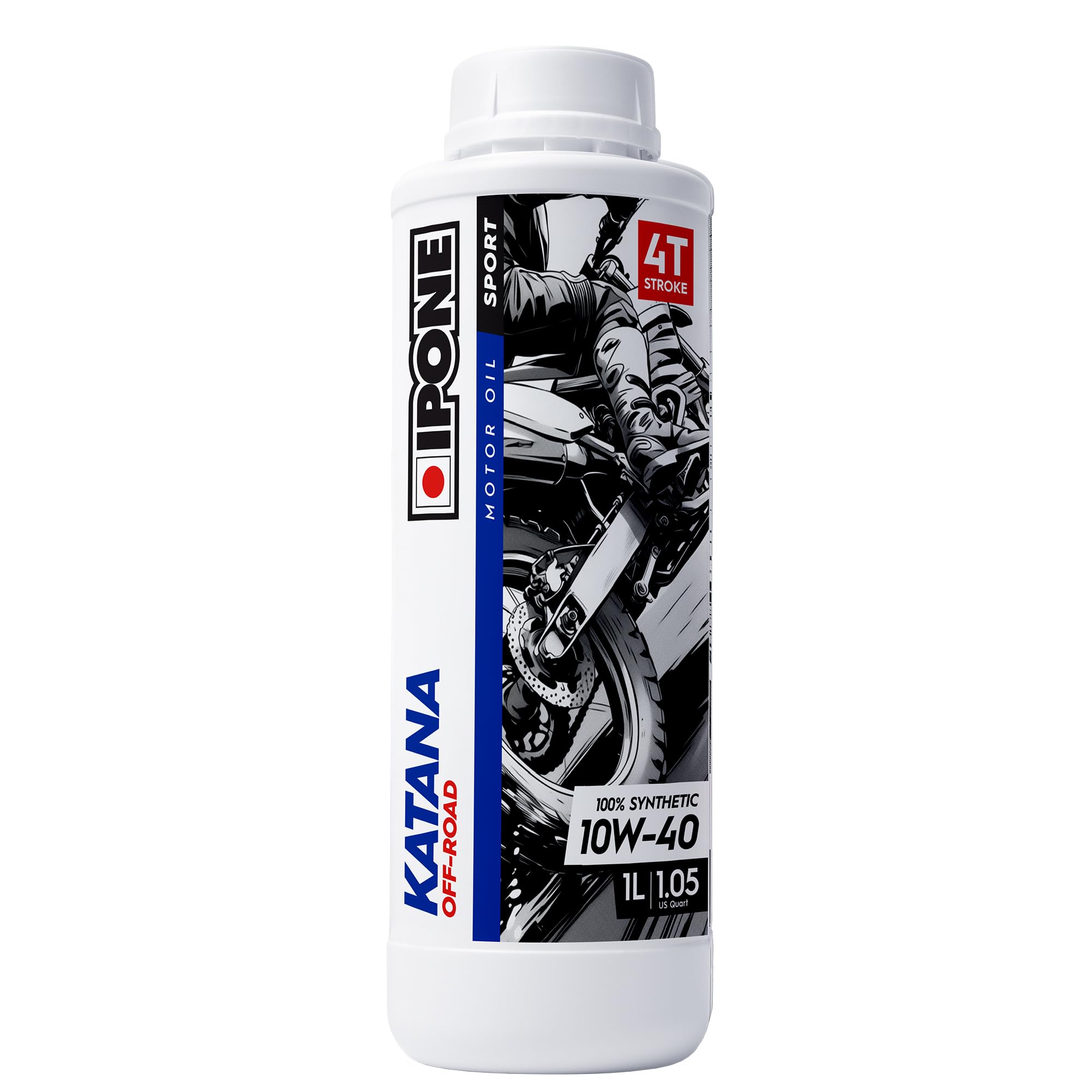 IPONE - Huile Moteur Moto 4 Temps 10W40 Katana Off Road - Bidon 1 Litre - Lubrifiant 100% Synthétique avec Esters – Montées en Régimes Plus Franches – Passage de Vitesse Rapide et Précis